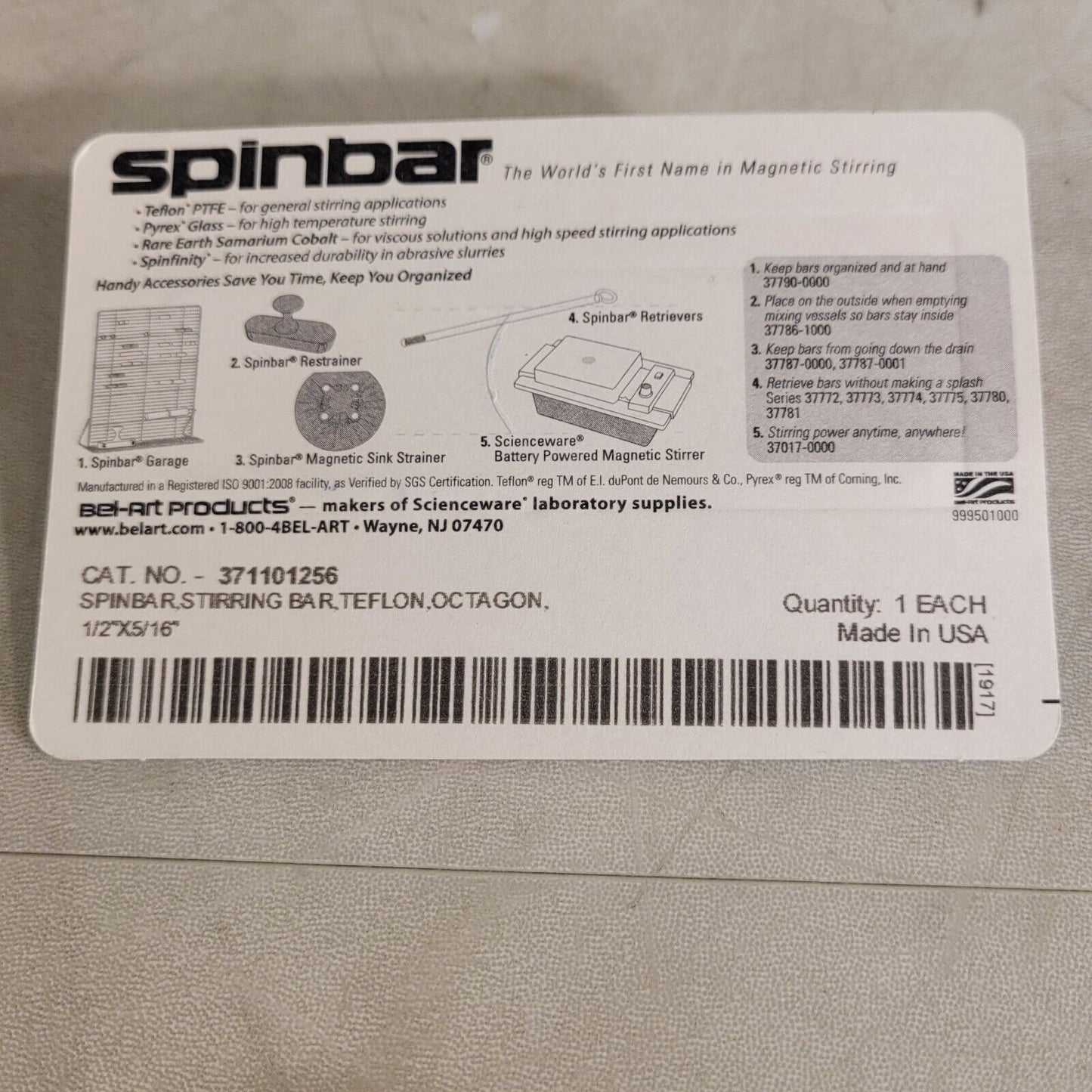 Scienceware 371101256 Spinbar Stirring Bar Octagonal 1/2" X 5/16" PTFE Coated