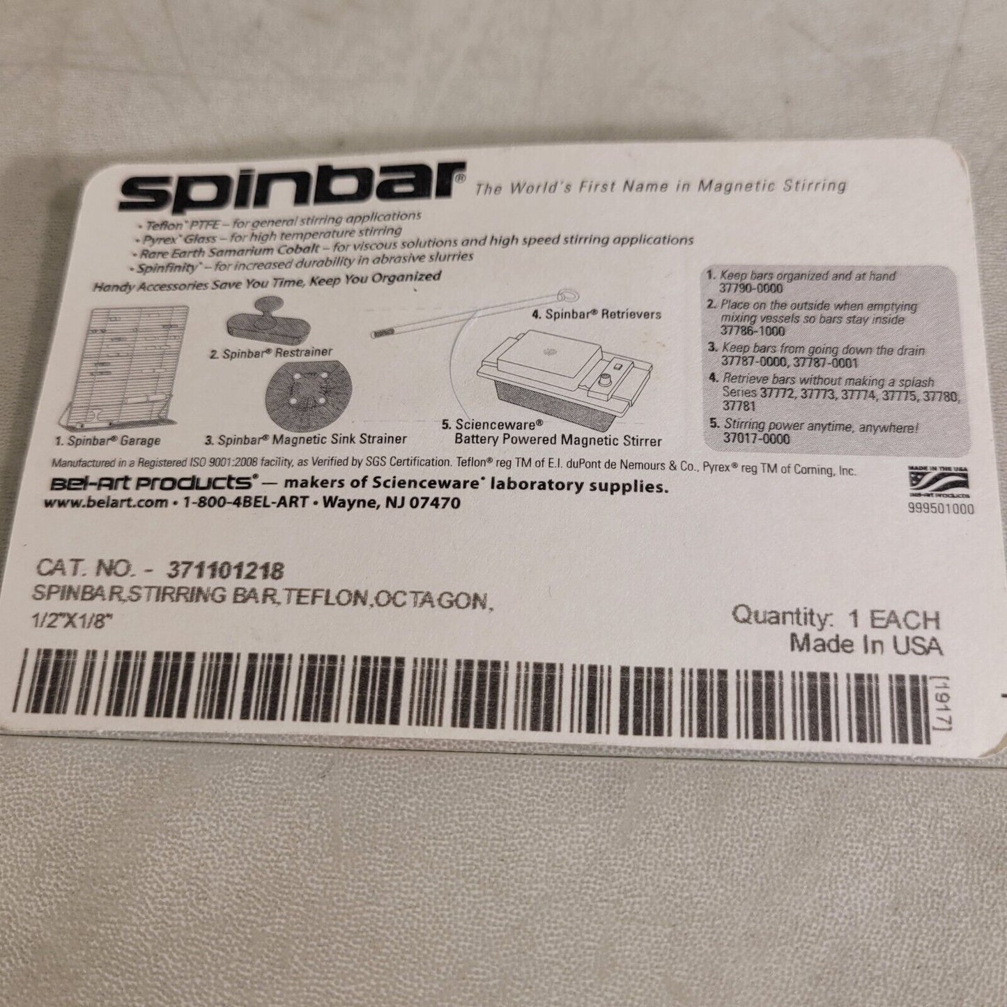 Scienceware 371101218 Spinbar Stirring Bar Octagonal 1/2" X 1/8" PTFE Coated