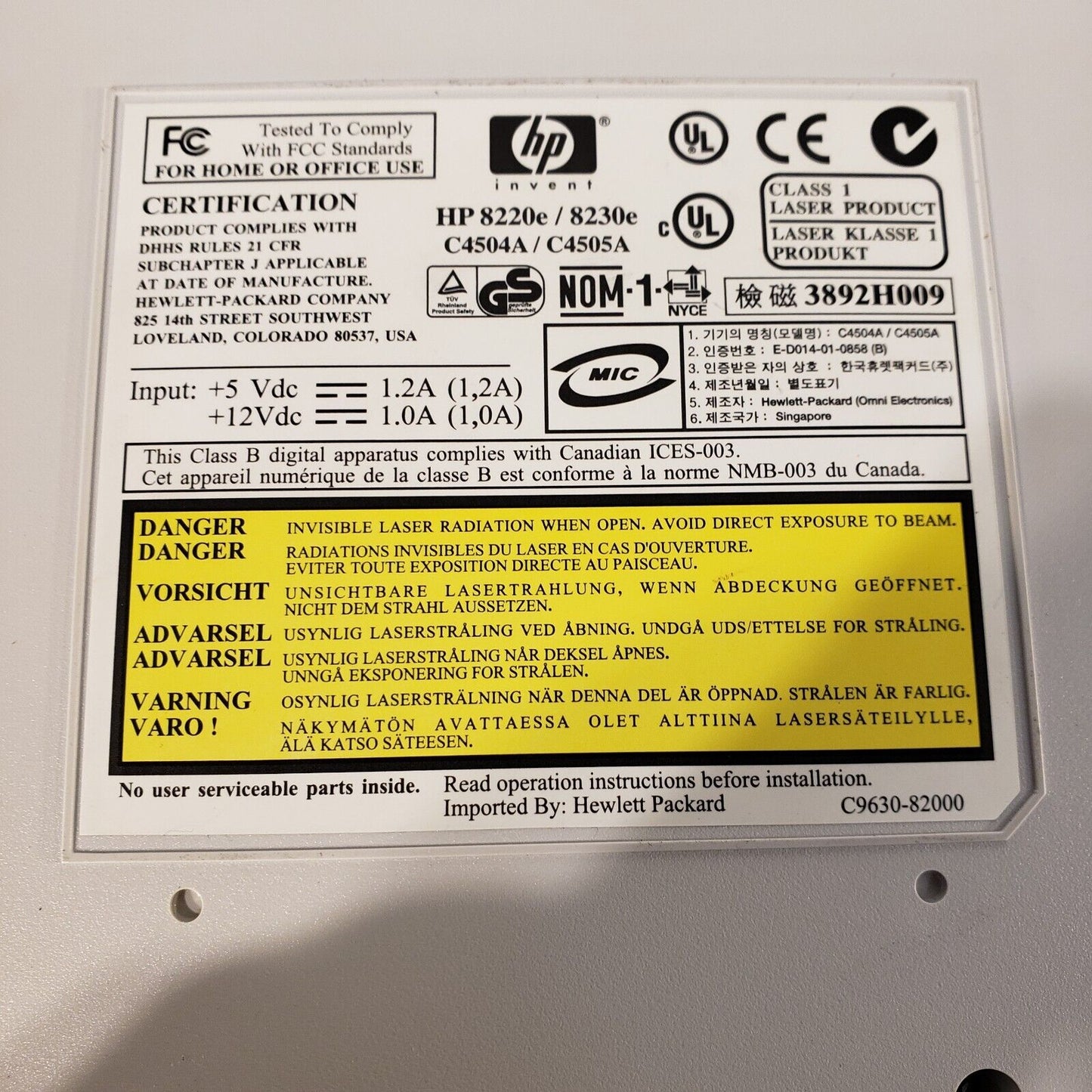 Hewlett Packard HP CD-Writer 8200 Series 8220E/8230E C4504A/C4505A C4504-69602