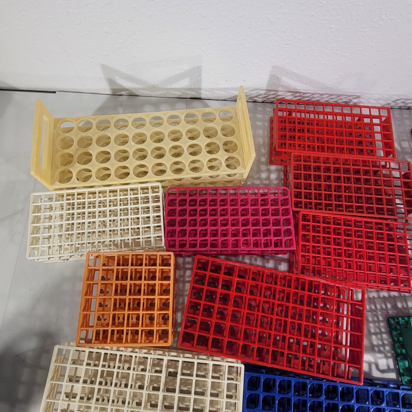 Large Lot of Plastic Sample Vial Tube Racks Various Sizes Bottle Organizer