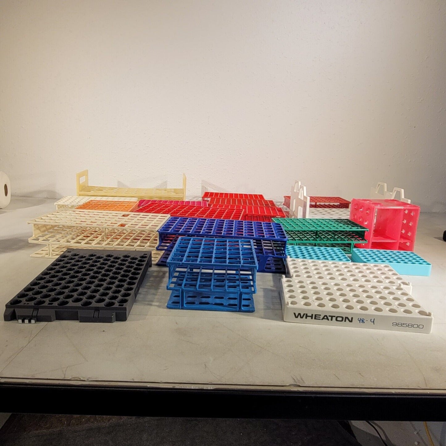 Large Lot of Plastic Sample Vial Tube Racks Various Sizes Bottle Organizer