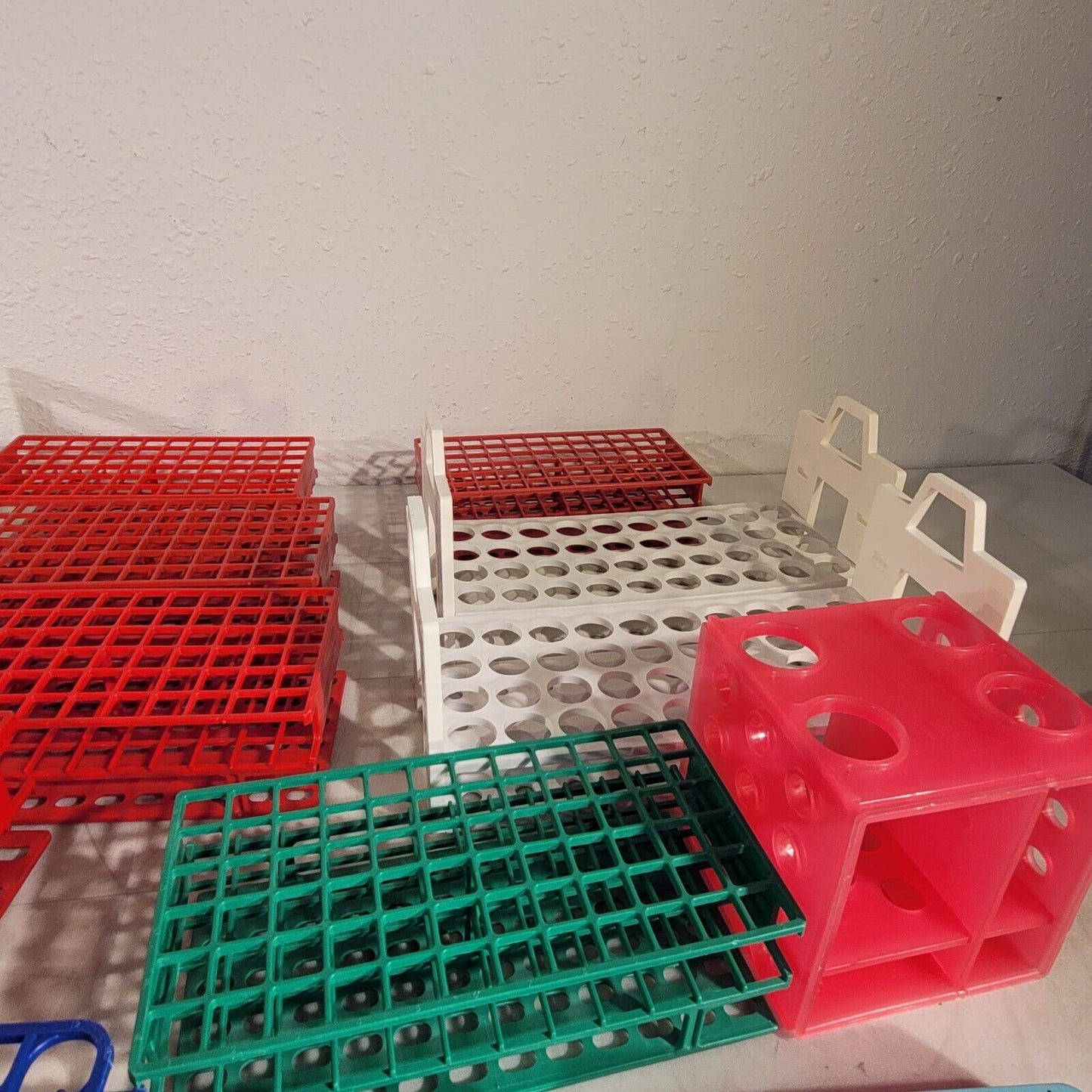 Large Lot of Plastic Sample Vial Tube Racks Various Sizes Bottle Organizer