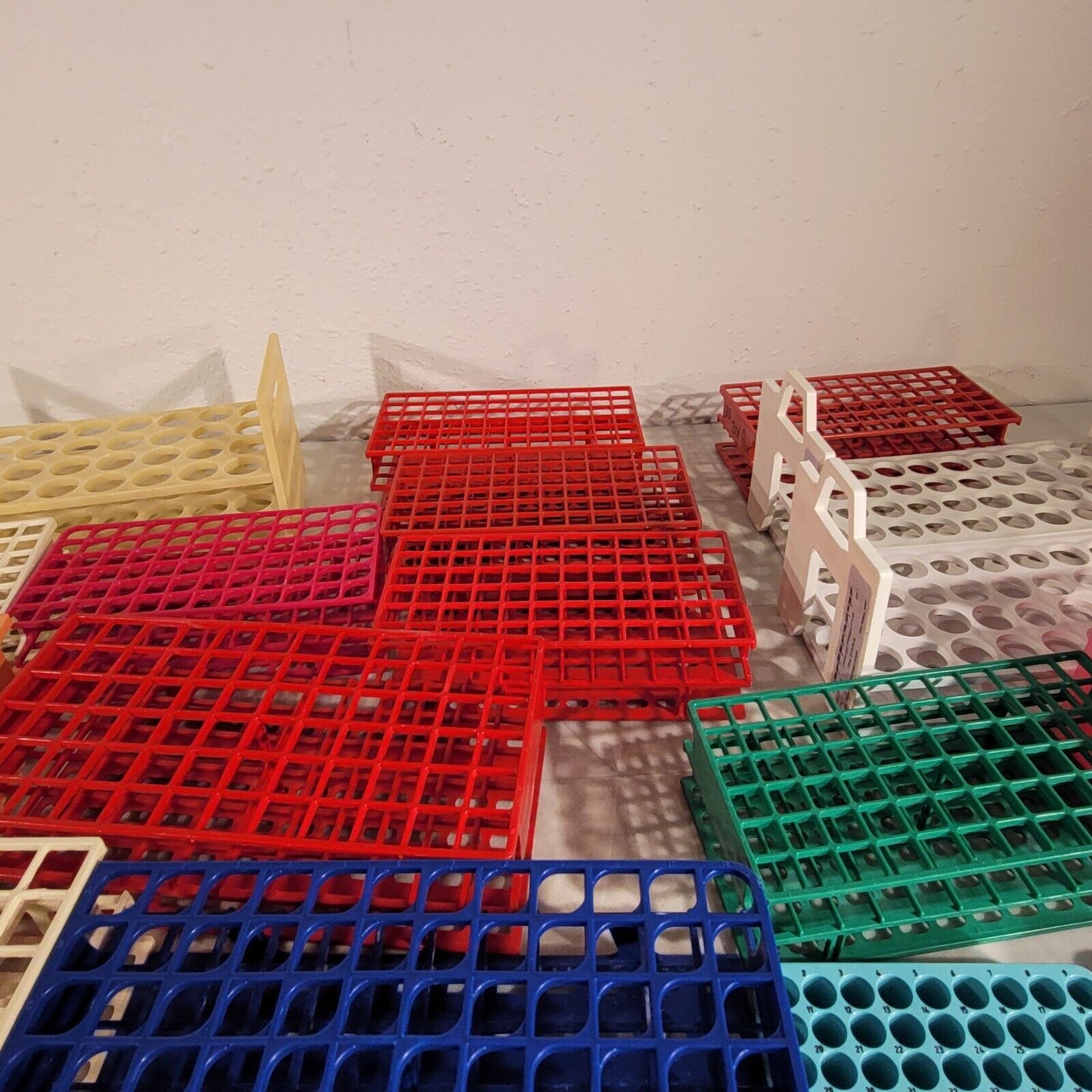 Large Lot of Plastic Sample Vial Tube Racks Various Sizes Bottle Organizer