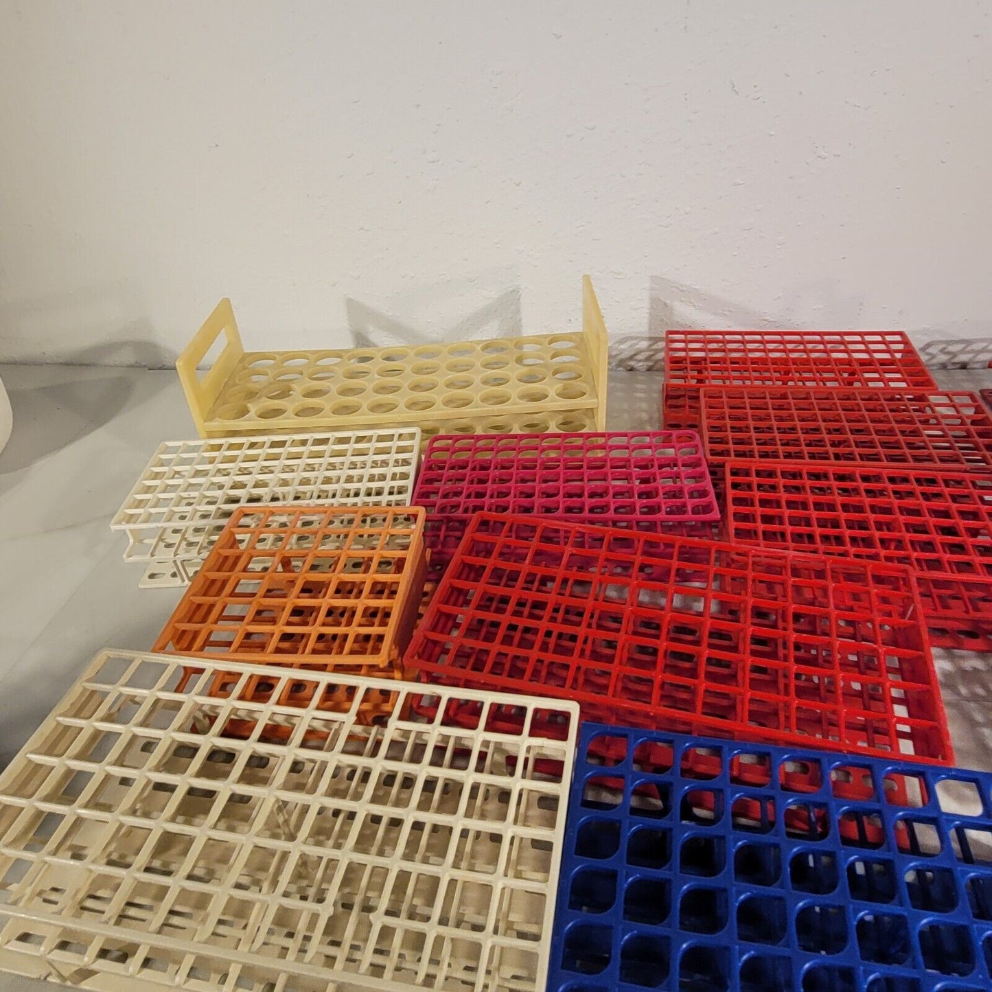 Large Lot of Plastic Sample Vial Tube Racks Various Sizes Bottle Organizer