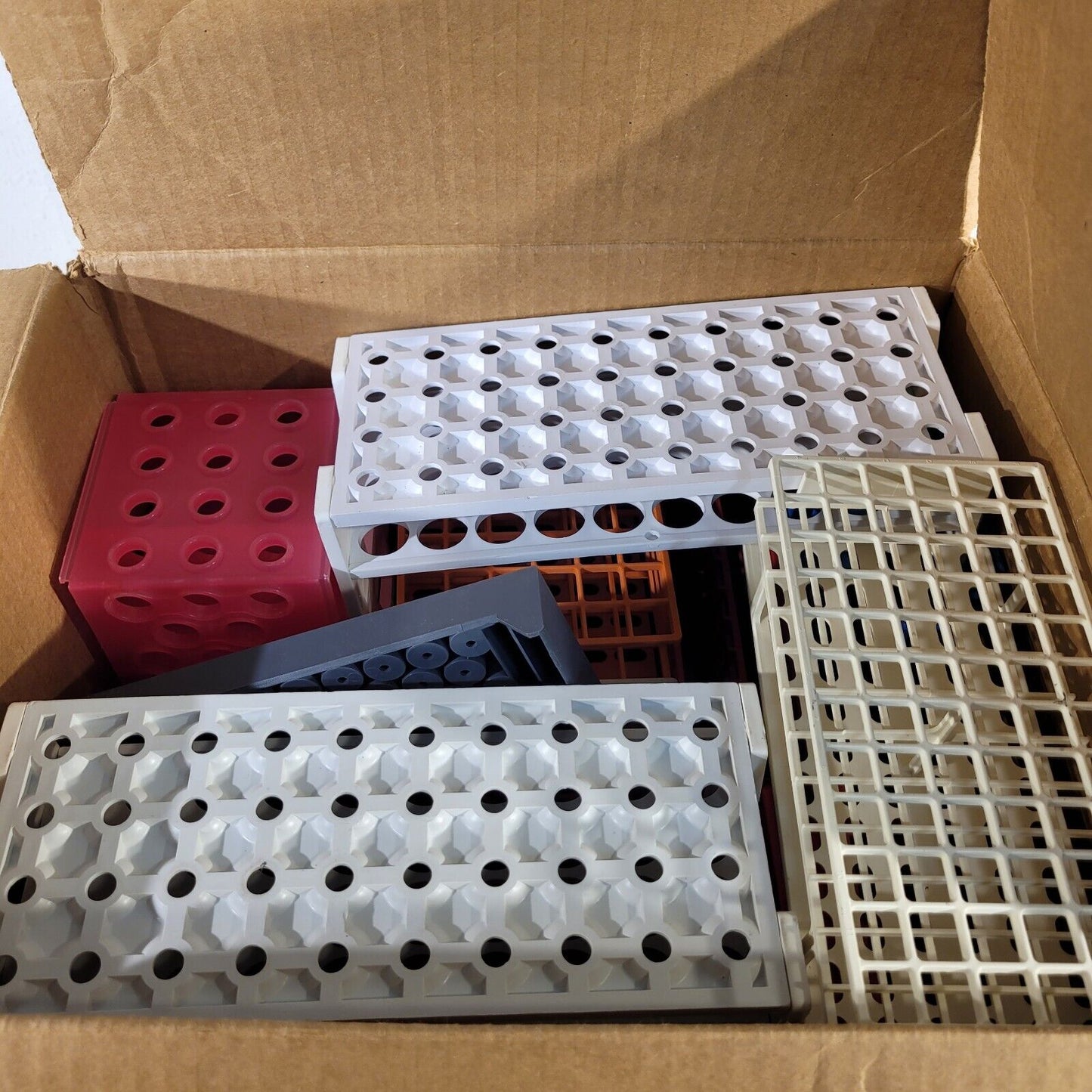 Large Lot of Plastic Sample Vial Tube Racks Various Sizes Bottle Organizer