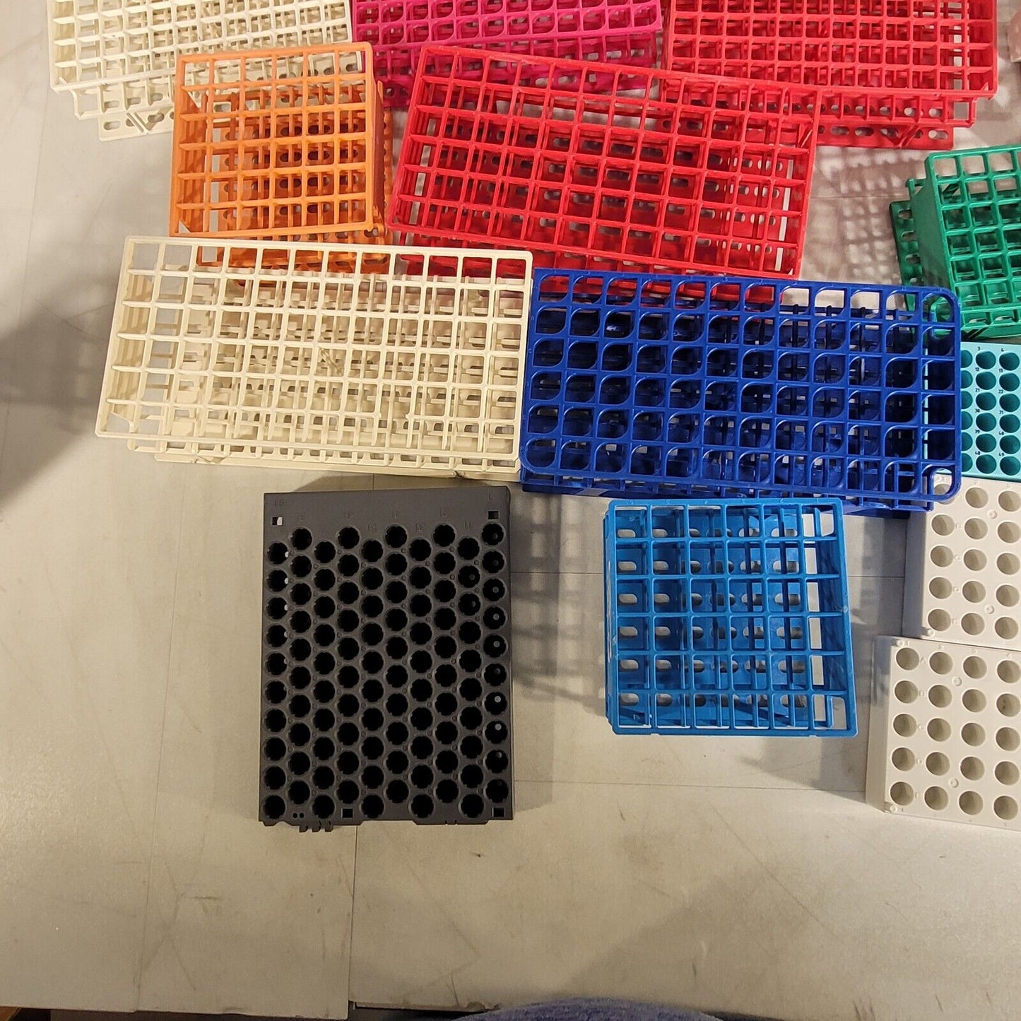 Large Lot of Plastic Sample Vial Tube Racks Various Sizes Bottle Organizer