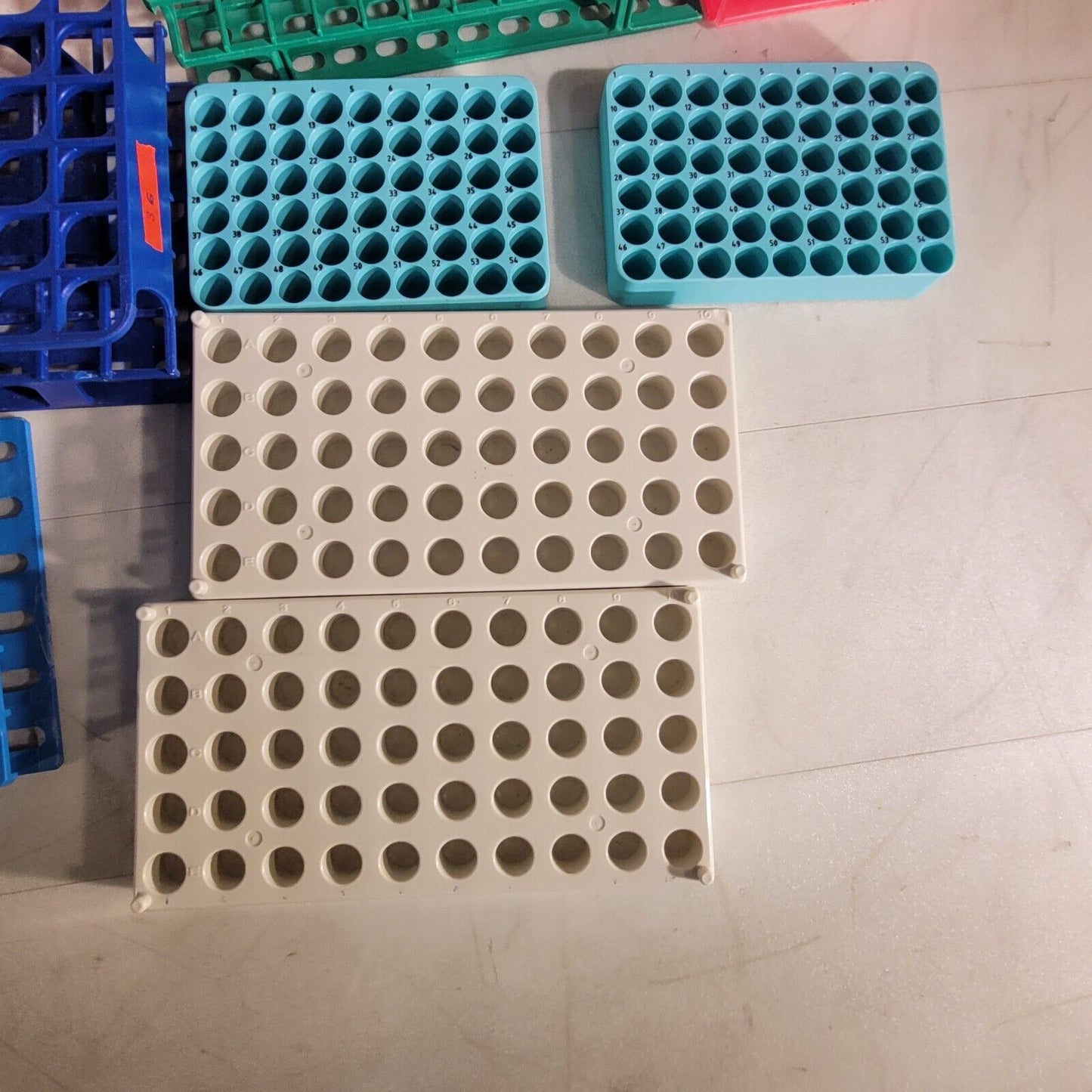 Large Lot of Plastic Sample Vial Tube Racks Various Sizes Bottle Organizer