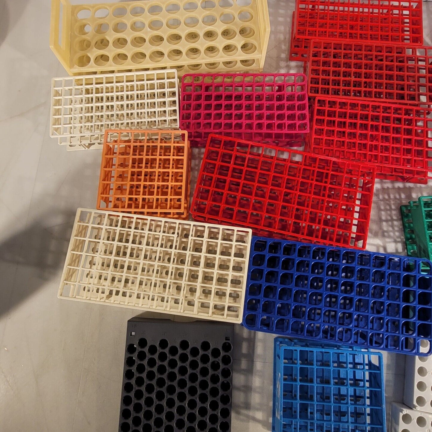 Large Lot of Plastic Sample Vial Tube Racks Various Sizes Bottle Organizer