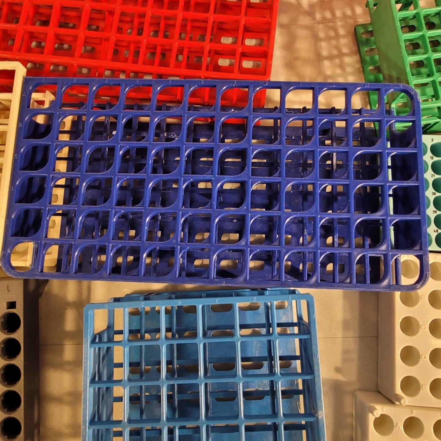Large Lot of Plastic Sample Vial Tube Racks Various Sizes Bottle Organizer