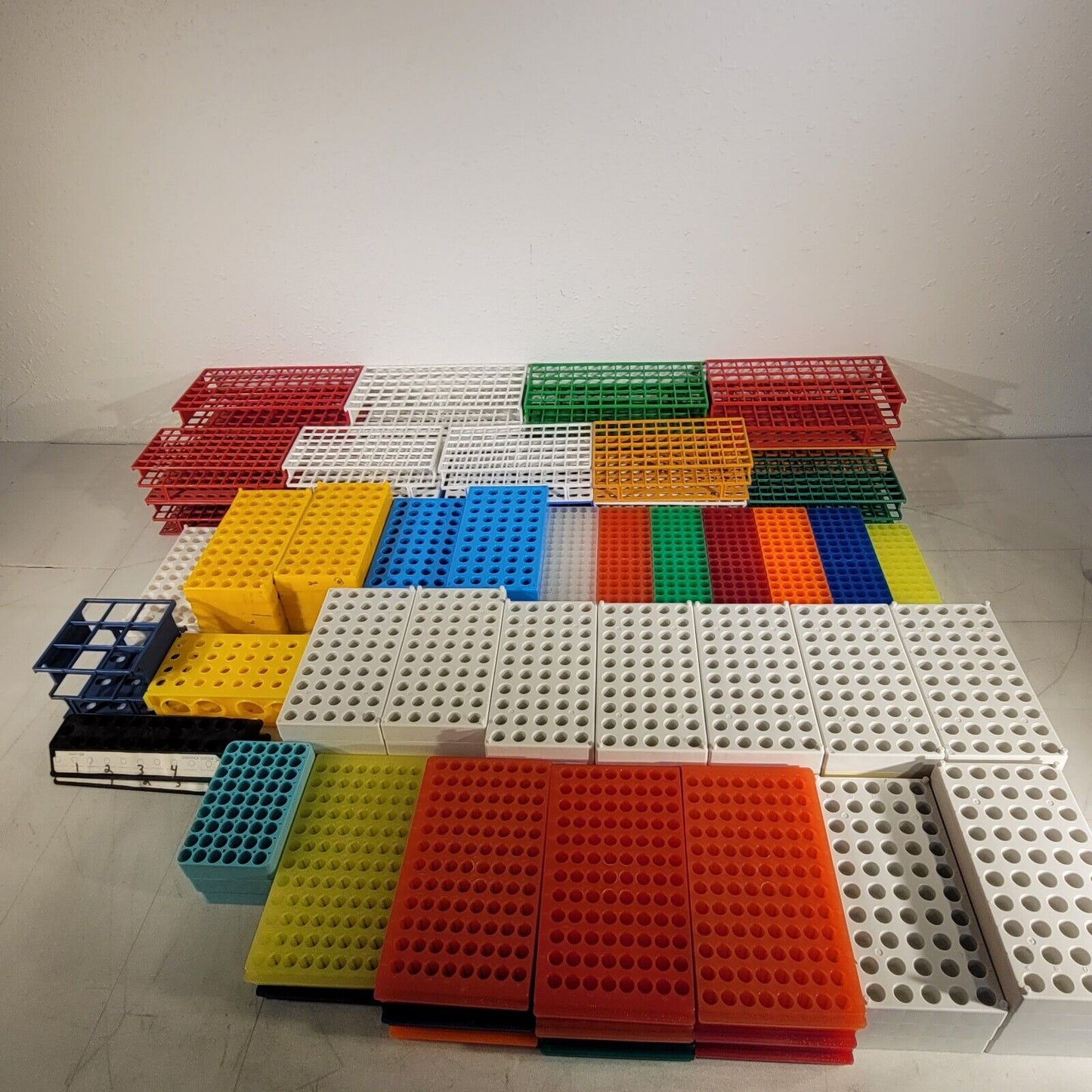 Lot Of Plastic Tube Vial Sample Racks Various Sizes And Types Organizer
