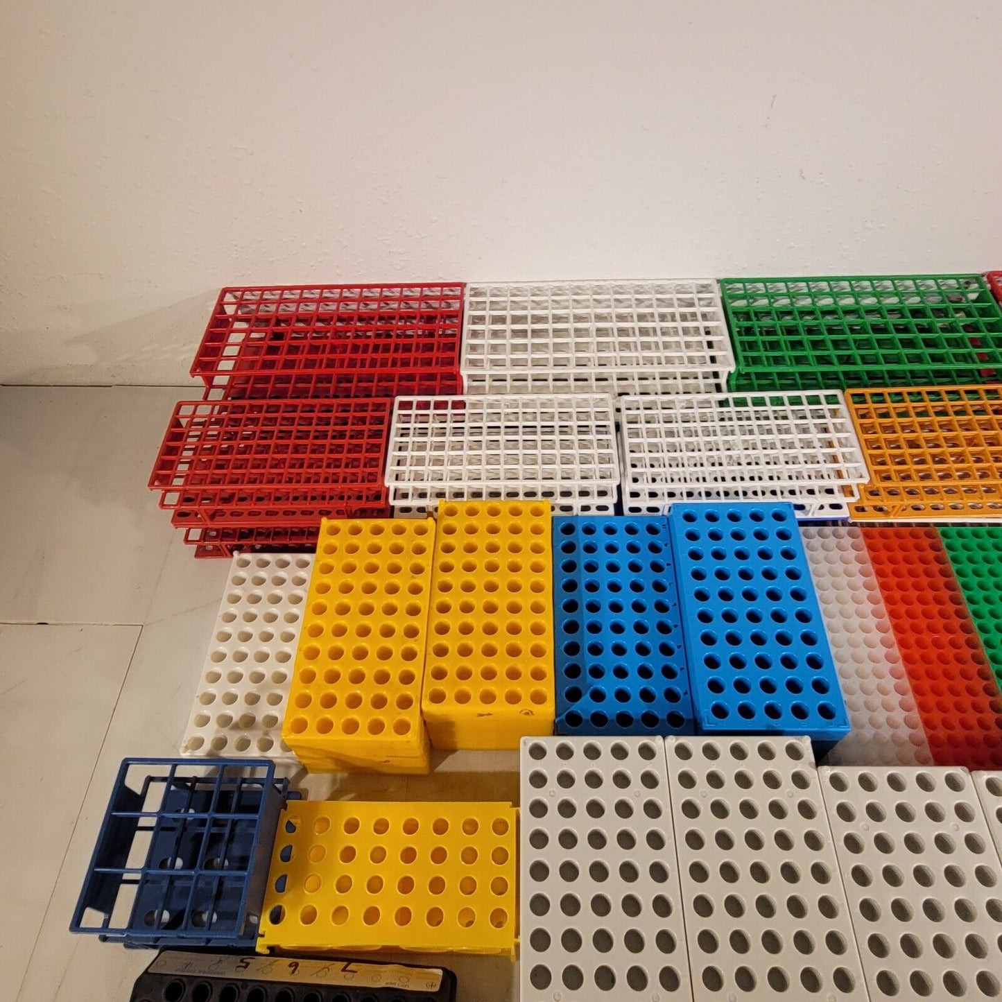 Lot Of Plastic Tube Vial Sample Racks Various Sizes And Types Organizer