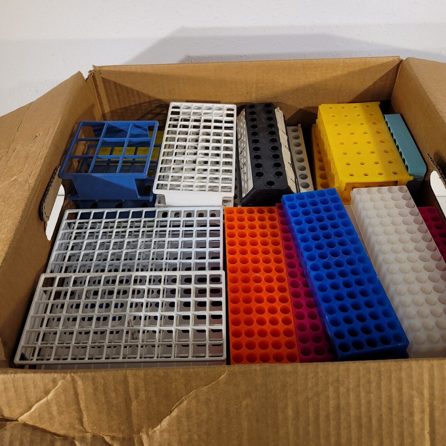 Lot Of Plastic Tube Vial Sample Racks Various Sizes And Types Organizer