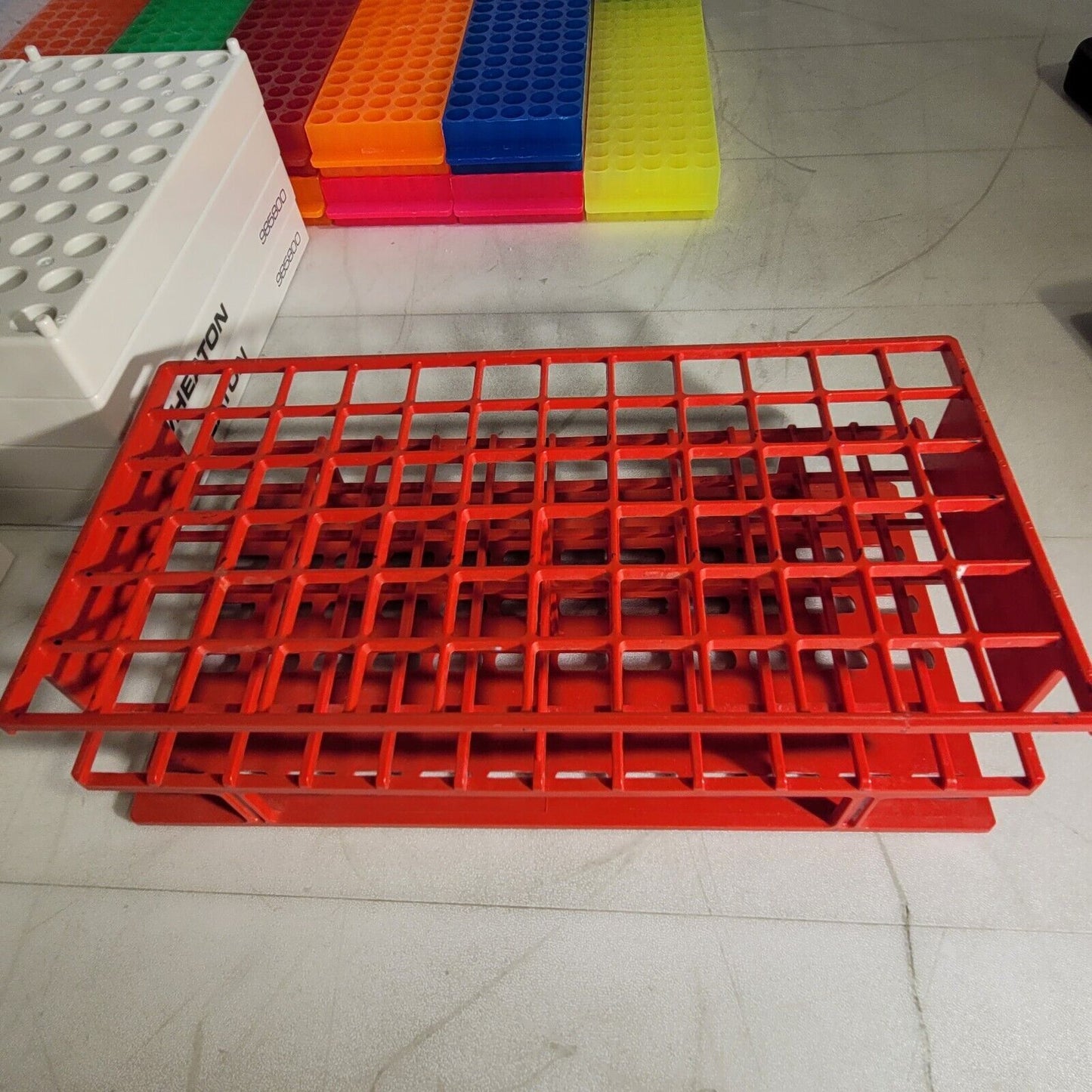 Lot Of Plastic Tube Vial Sample Racks Various Sizes And Types Organizer