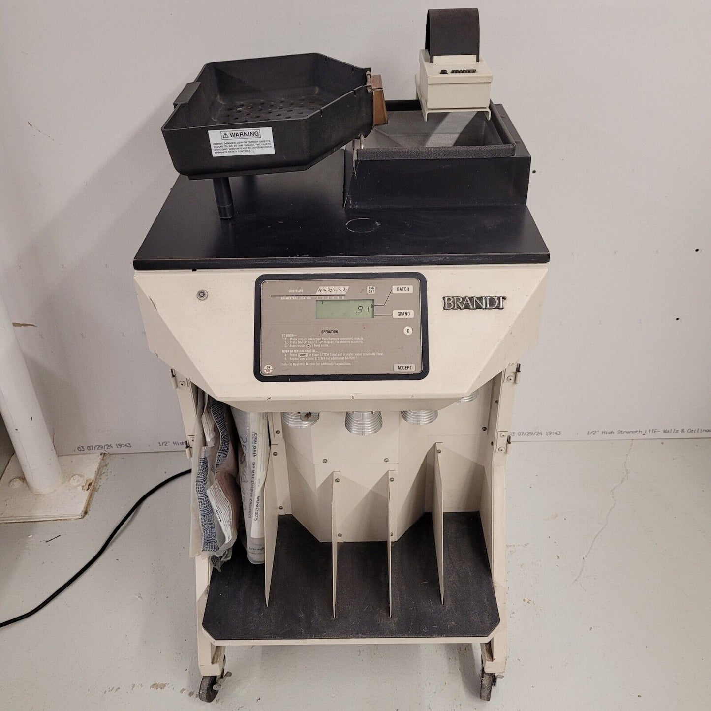 Brandt 6500 Coin Sorter $1, 50c, 25c, 10c, 5c, 1c With Coin Bags Tested Works