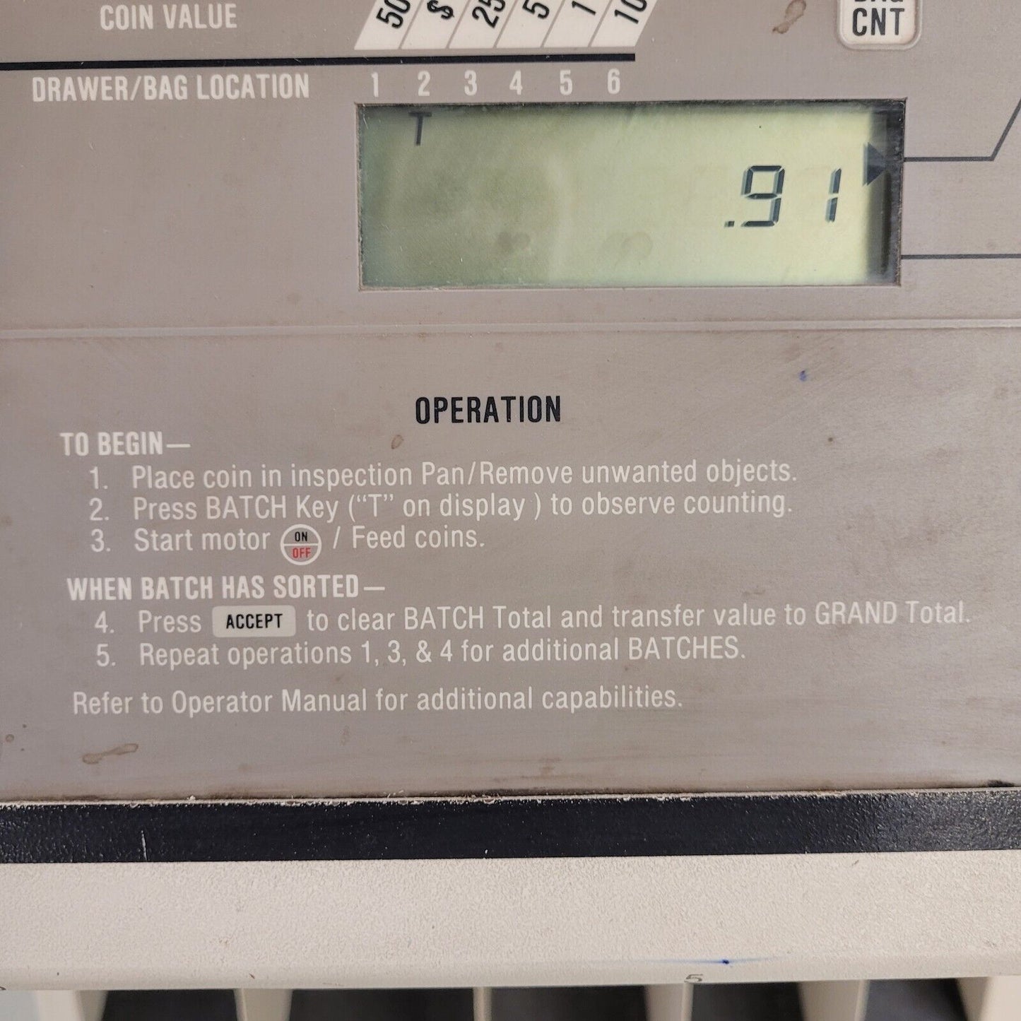 Brandt 6500 Coin Sorter $1, 50c, 25c, 10c, 5c, 1c With Coin Bags Tested Works