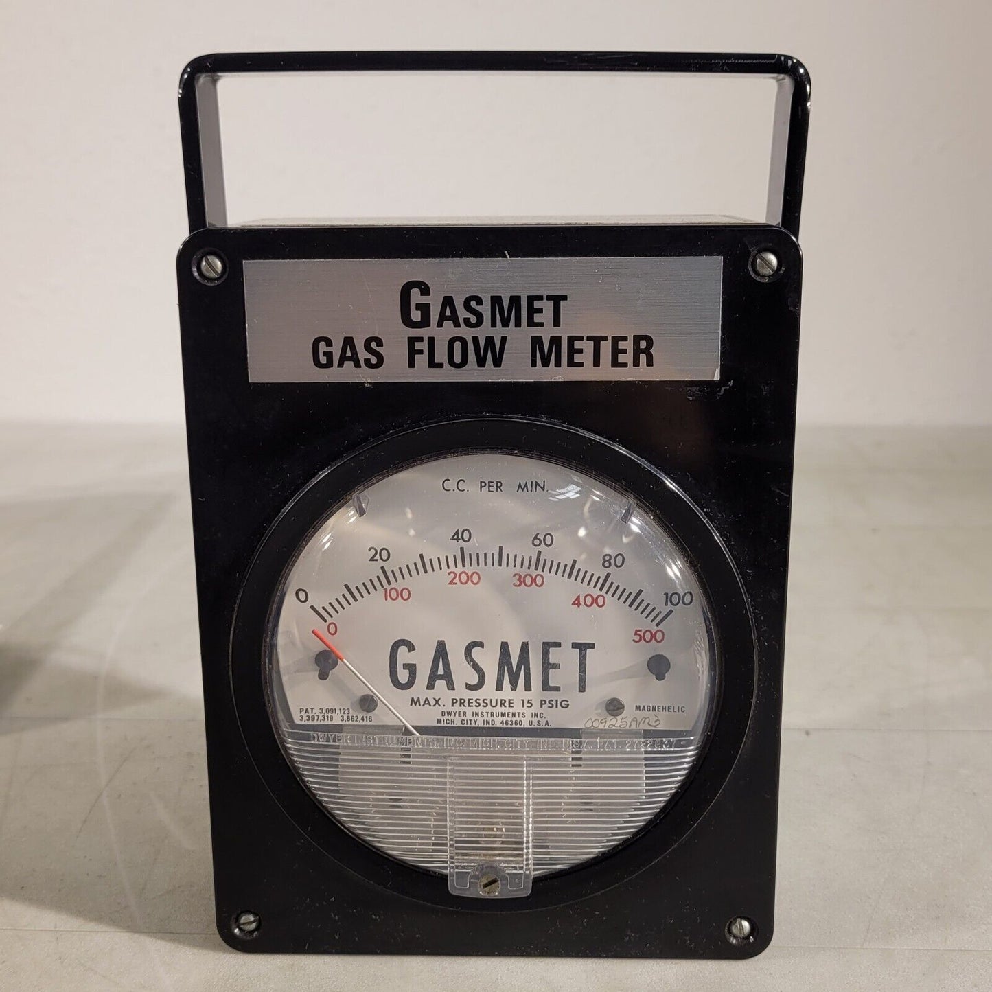 Vintage Dwyer Gasmet Gas Flow Meter 15PSIG Max Pressure 100 CCM SCCM Range