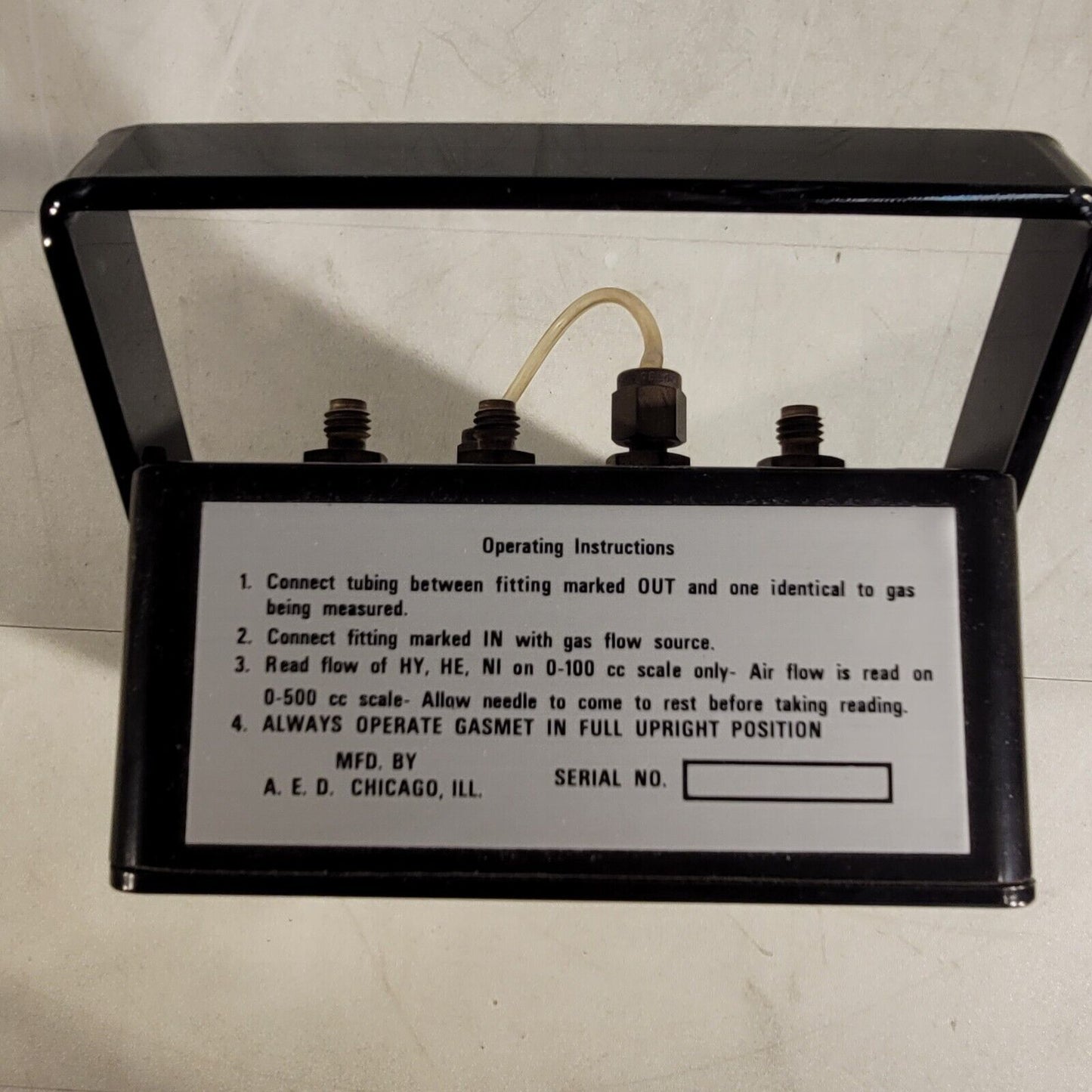 Vintage Dwyer Gasmet Gas Flow Meter 15PSIG Max Pressure 100 CCM SCCM Range