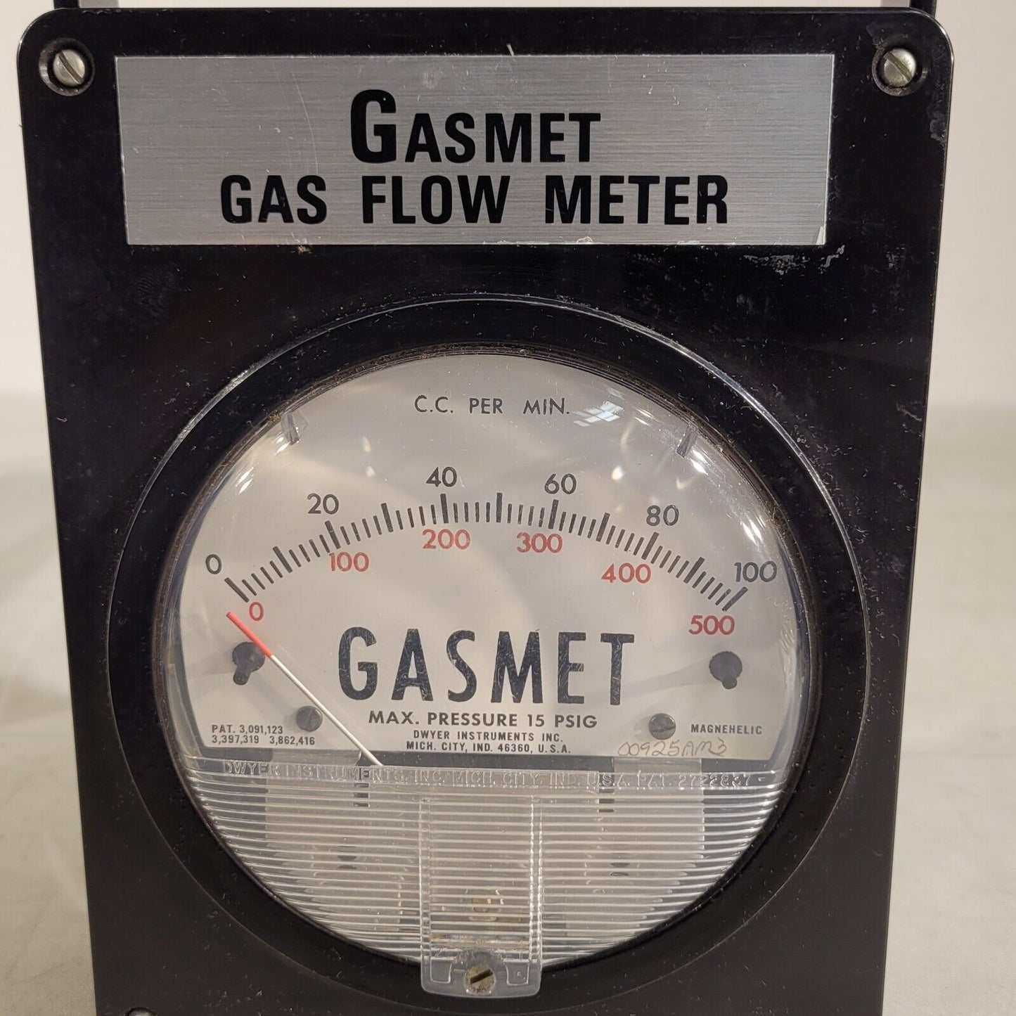 Vintage Dwyer Gasmet Gas Flow Meter 15PSIG Max Pressure 100 CCM SCCM Range