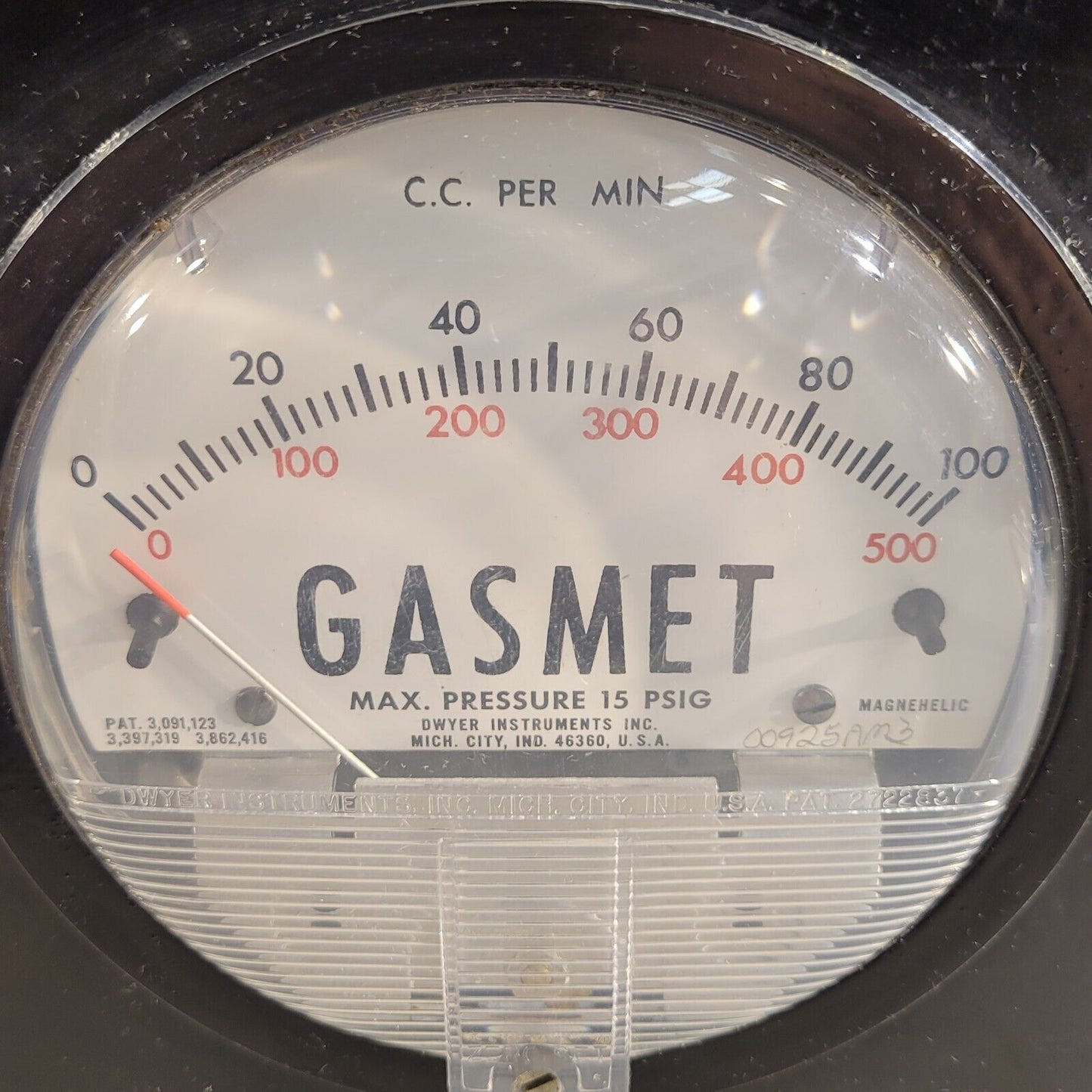 Vintage Dwyer Gasmet Gas Flow Meter 15PSIG Max Pressure 100 CCM SCCM Range