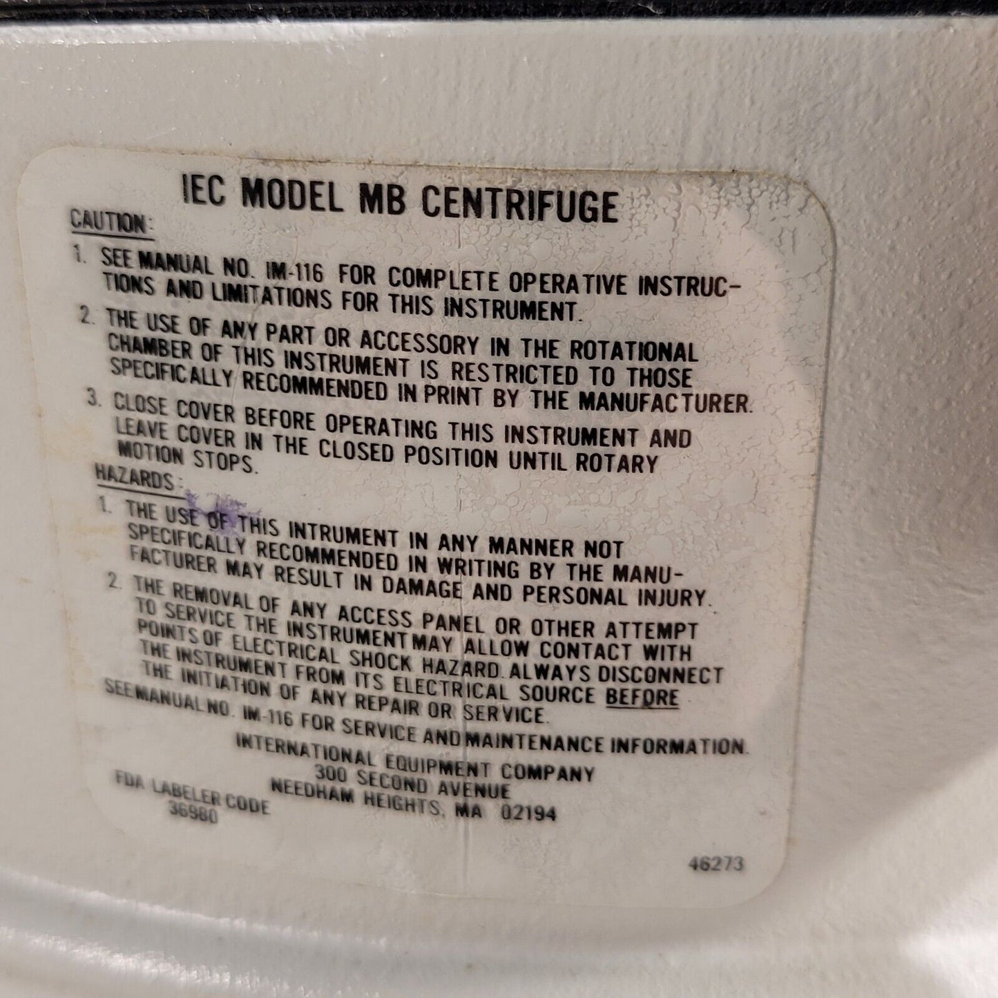 Damon IEC MB Centrifuge Micro Hematocrit w/ 275 Rotor