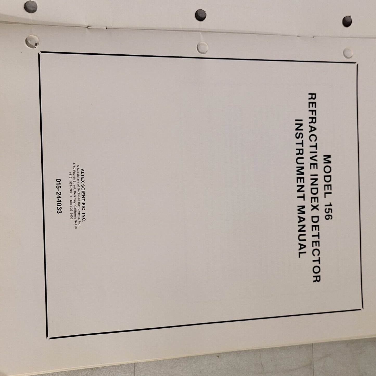 Vintage Altex 156 Refractive Index Detector Instrument Manual Paper Hard Copy