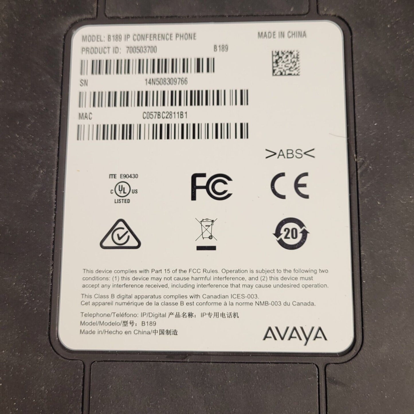 Avaya B189 IP Conference Phones 700503700 For Parts- Admin Code Unknown