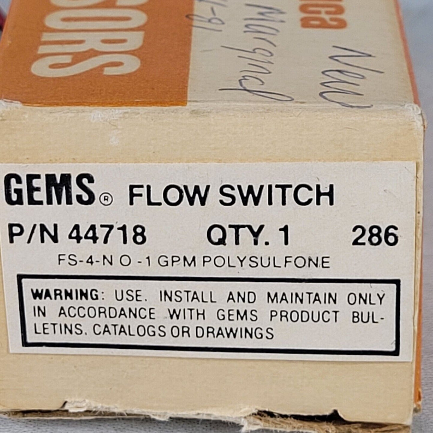 Transamerica Delaval Gems Sensors Switch-Flow FS-4 44718 Flow Switch Pilot Duty