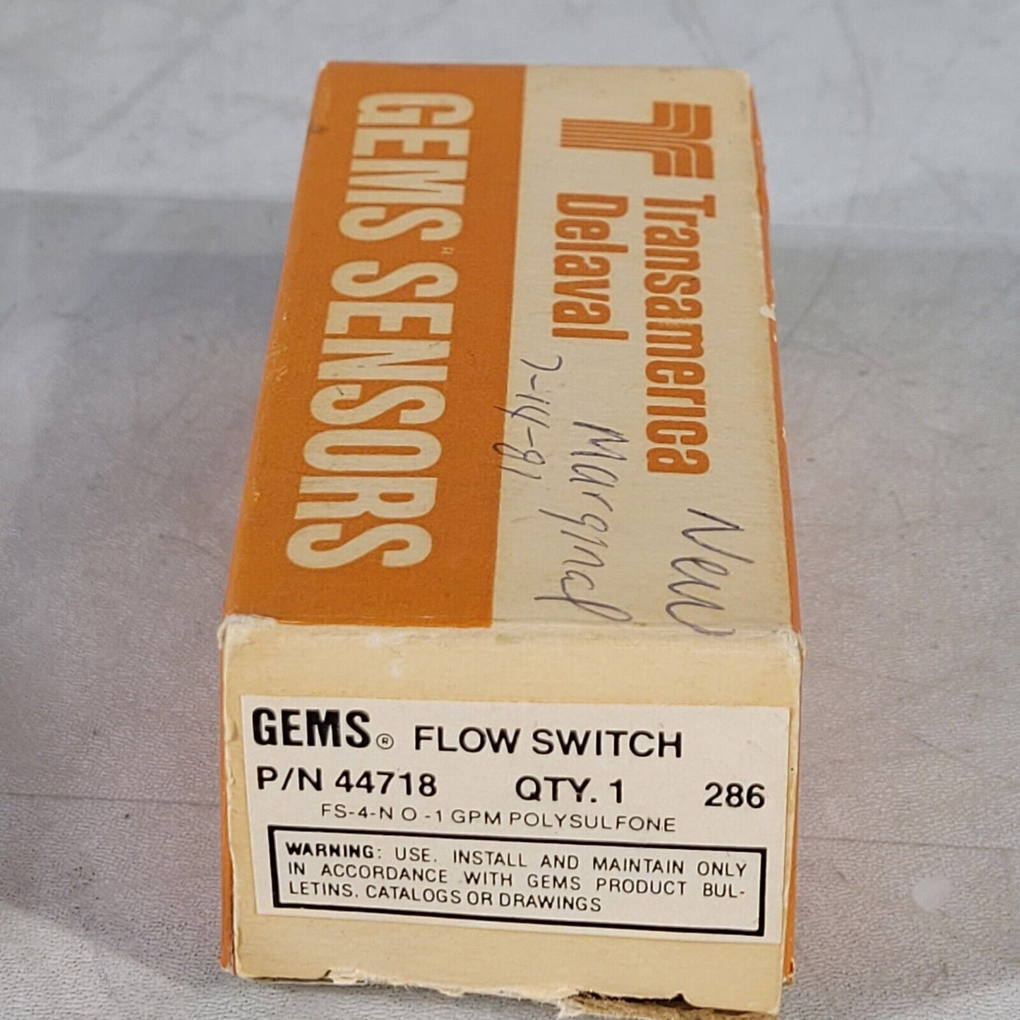 Transamerica Delaval Gems Sensors Switch-Flow FS-4 44718 Flow Switch Pilot Duty