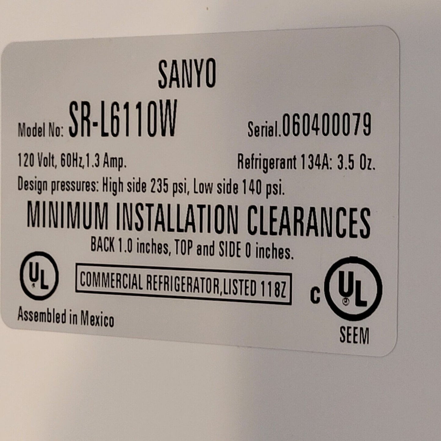 VWR SR-L6110W Undercounter Laboratory Refrigerator 24"X25"X35" Tested Works