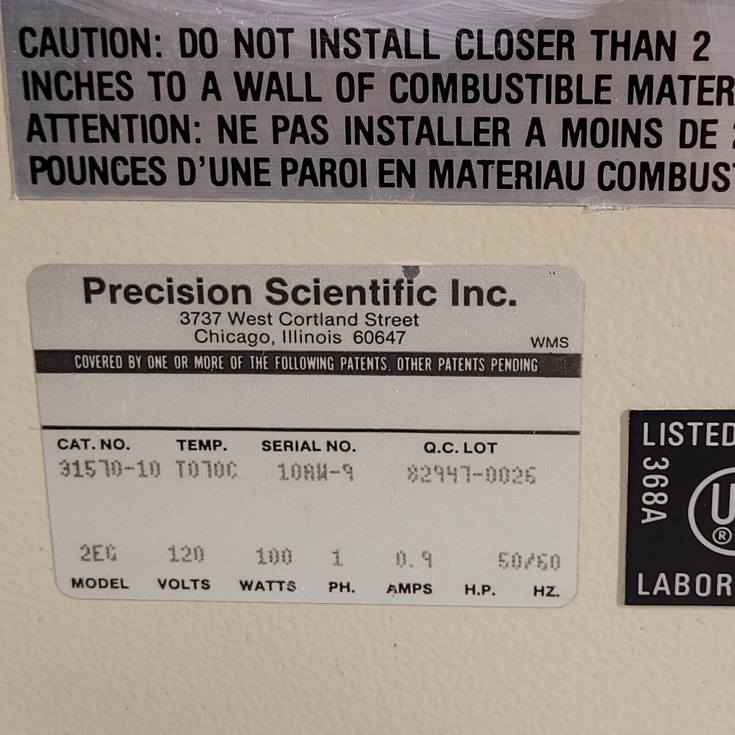 Precision 2EG Economy Gravity Conversion Incubator 31570-10 Tested Works