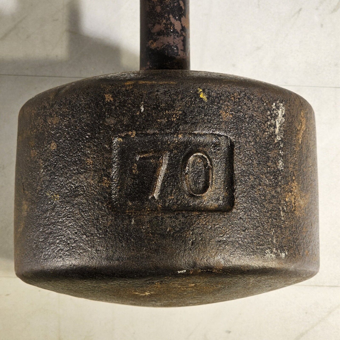 Vintage York 70lb SINGLE Cast Iron Ben Dumbbell USA Rare Roundhead Weight