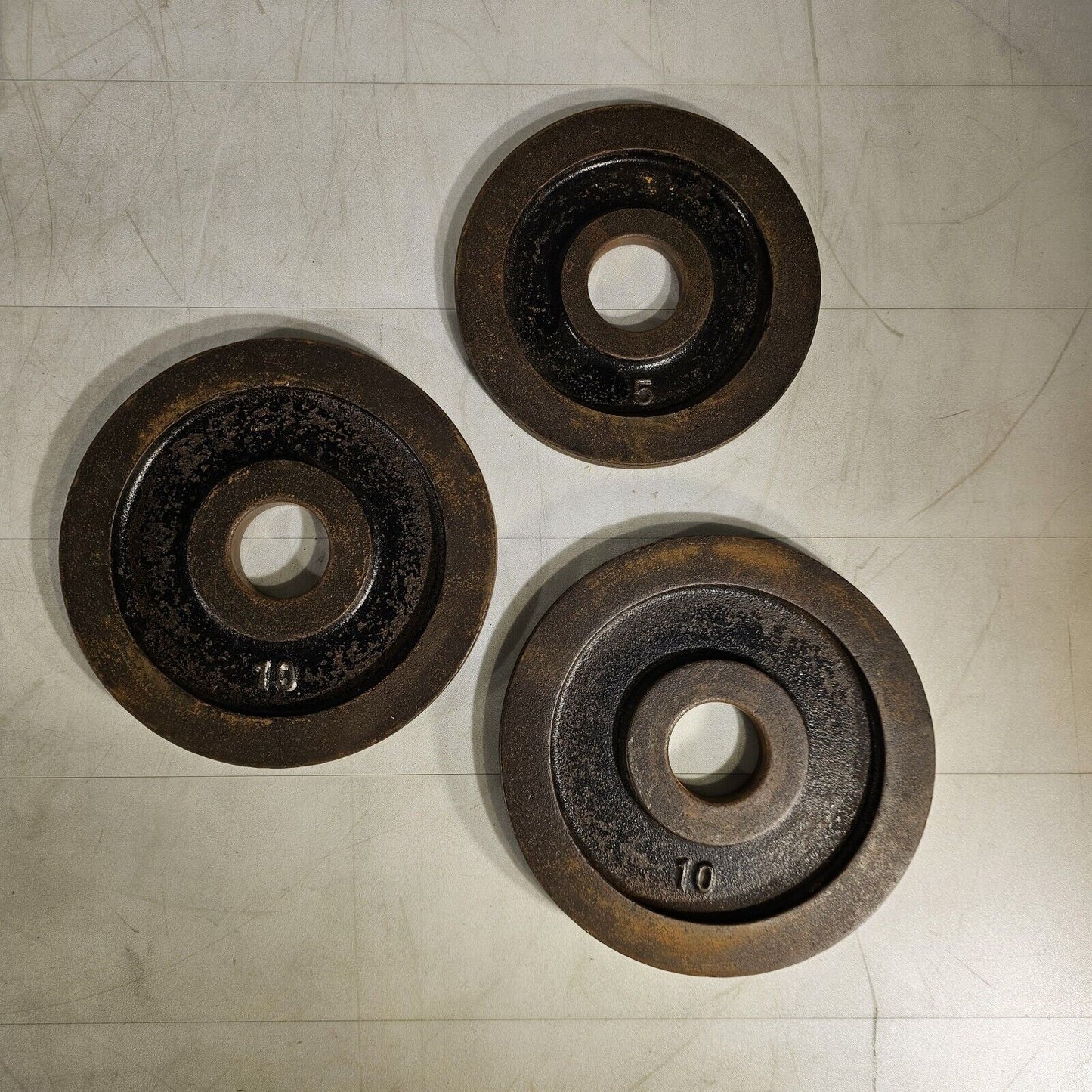 Vintage Set Of 3 Olympic Barbell 2" Cast Iron 2x 10lb 1x 5lb Pre
