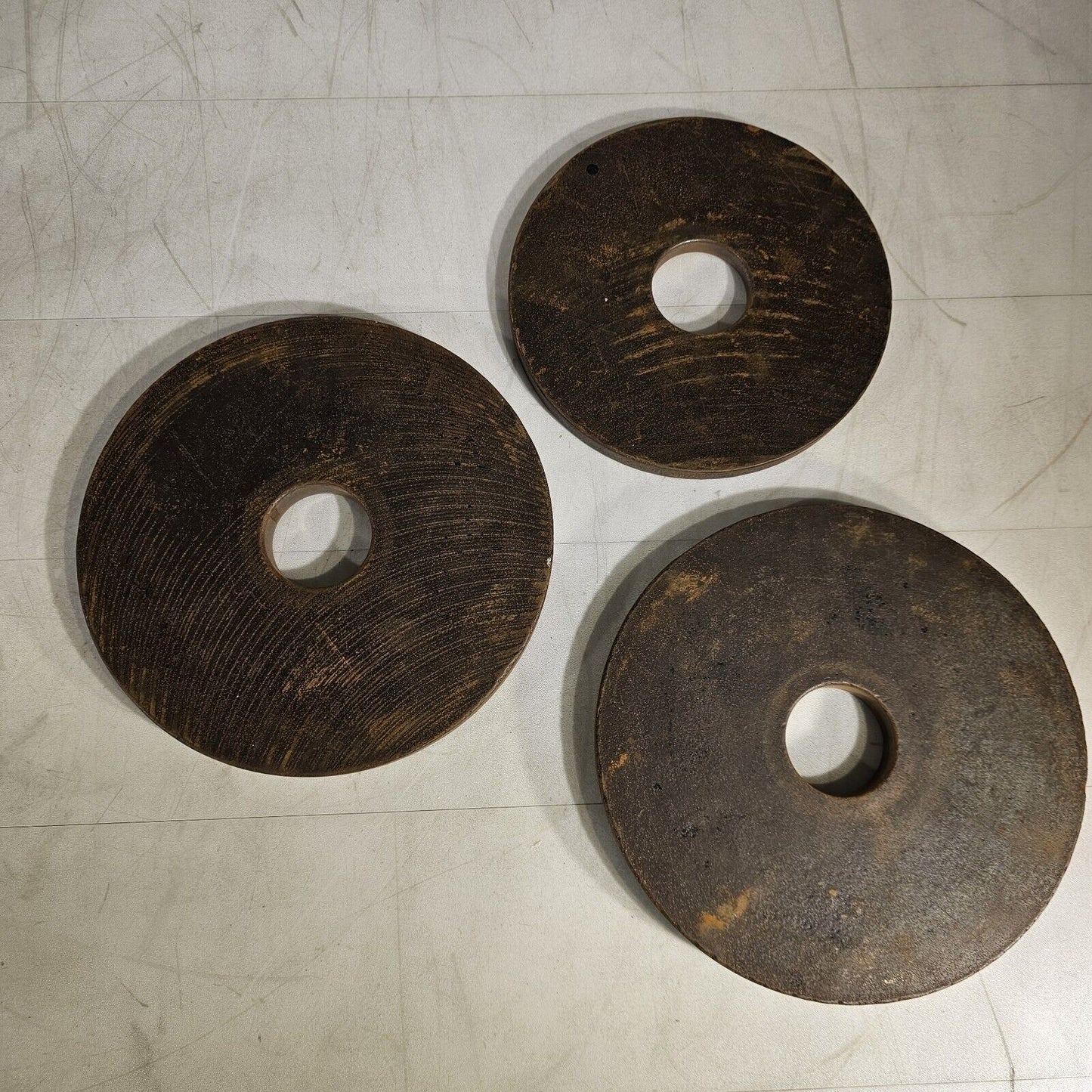 Vintage Set Of 3 Olympic Barbell 2" Cast Iron 2x 10lb 1x 5lb Pre