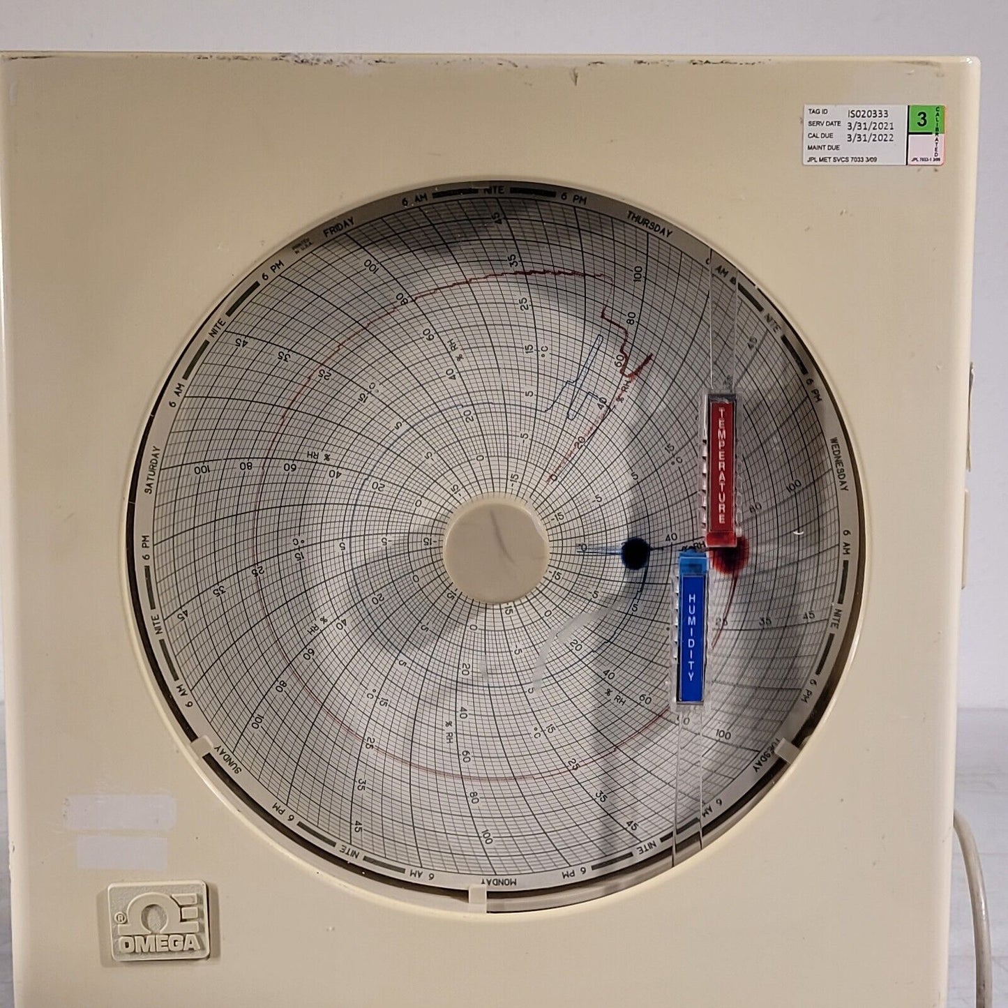 Omega CT485B Temperature Humidity Data Chart Recorder With Probe