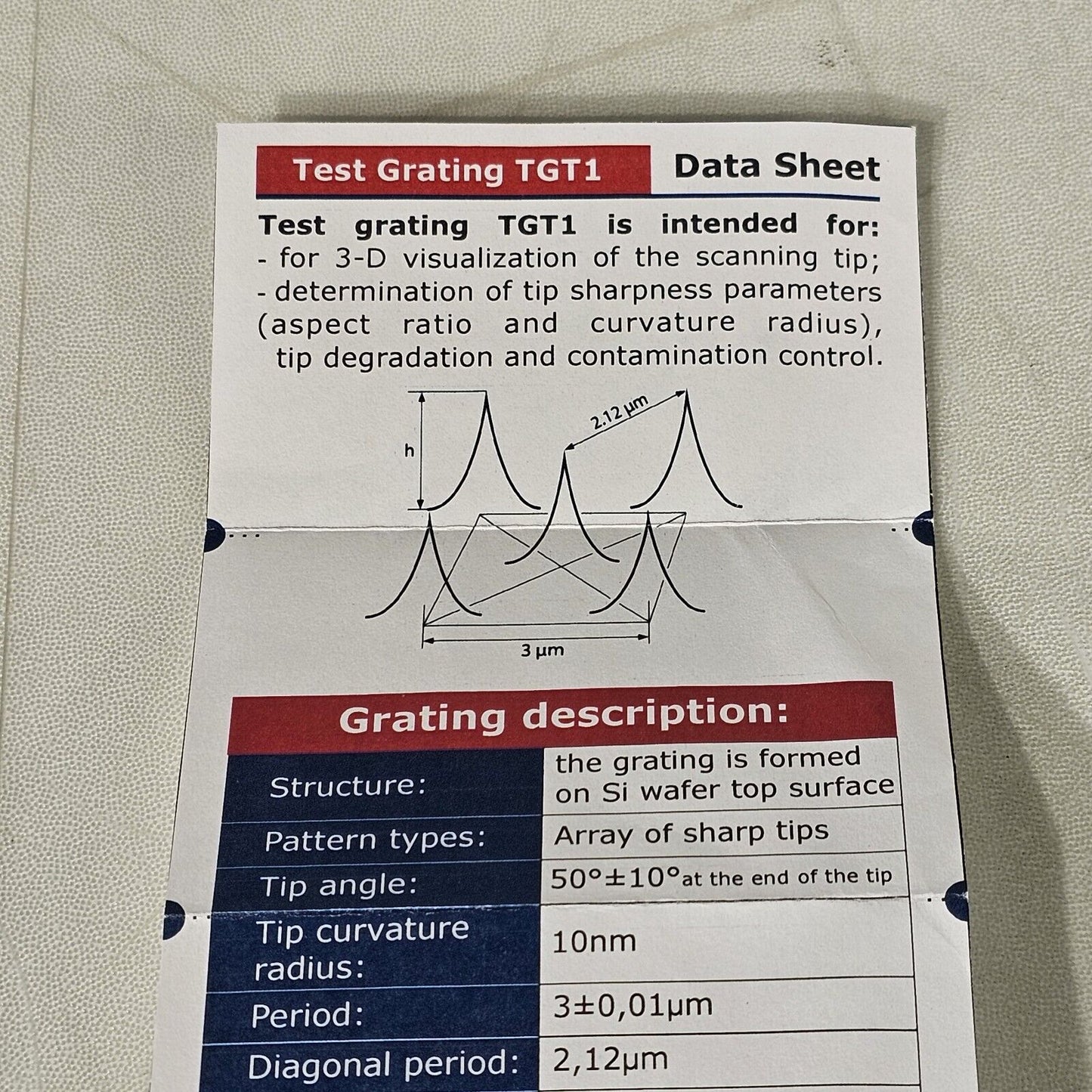 TipsNano TGT1 SPM Tip Diffraction Grating Tip Sharpness Silicon Grid Array NTMDT