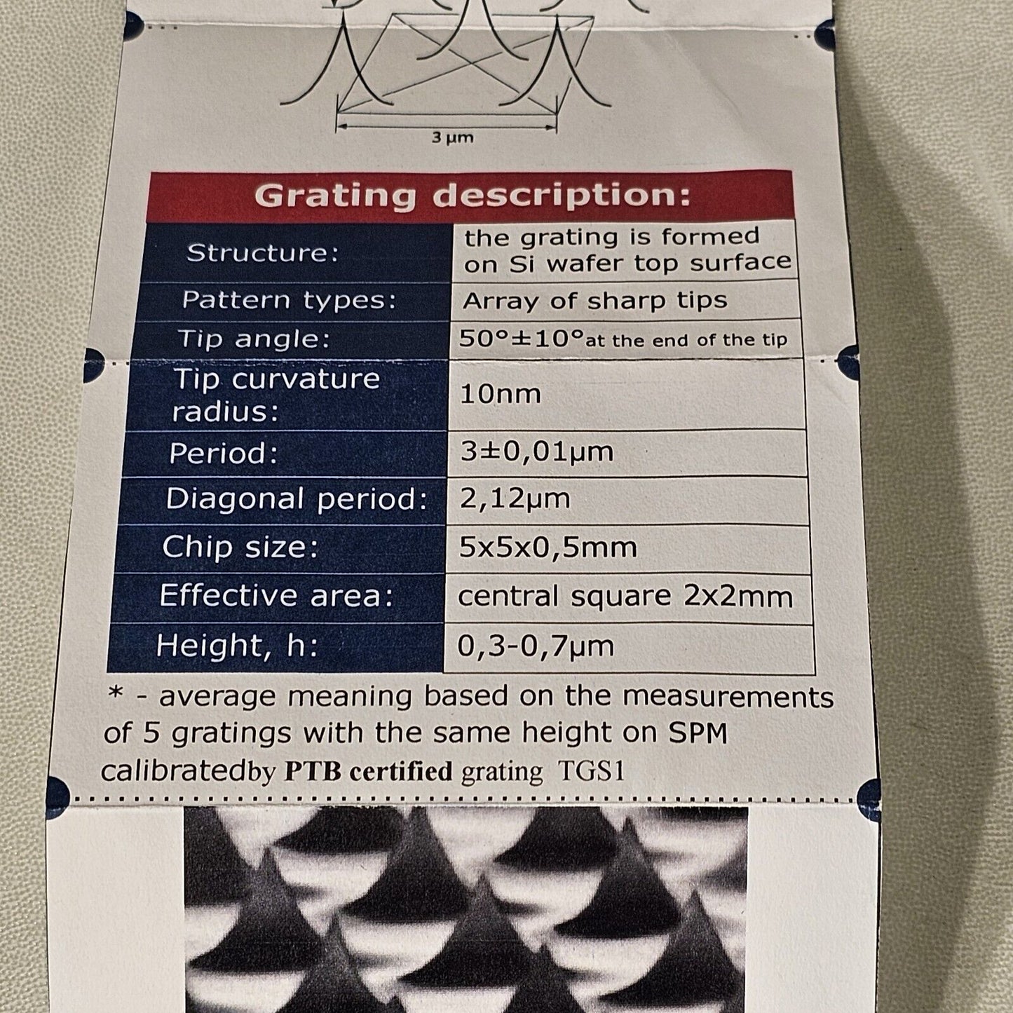 TipsNano TGT1 SPM Tip Diffraction Grating Tip Sharpness Silicon Grid Array NTMDT