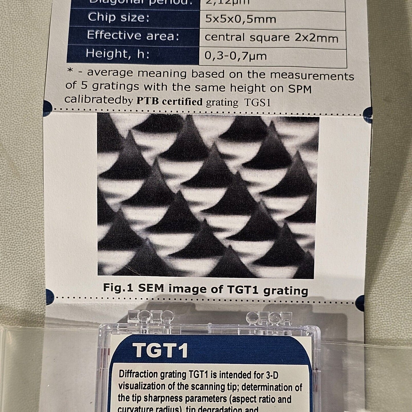 TipsNano TGT1 SPM Tip Diffraction Grating Tip Sharpness Silicon Grid Array NTMDT