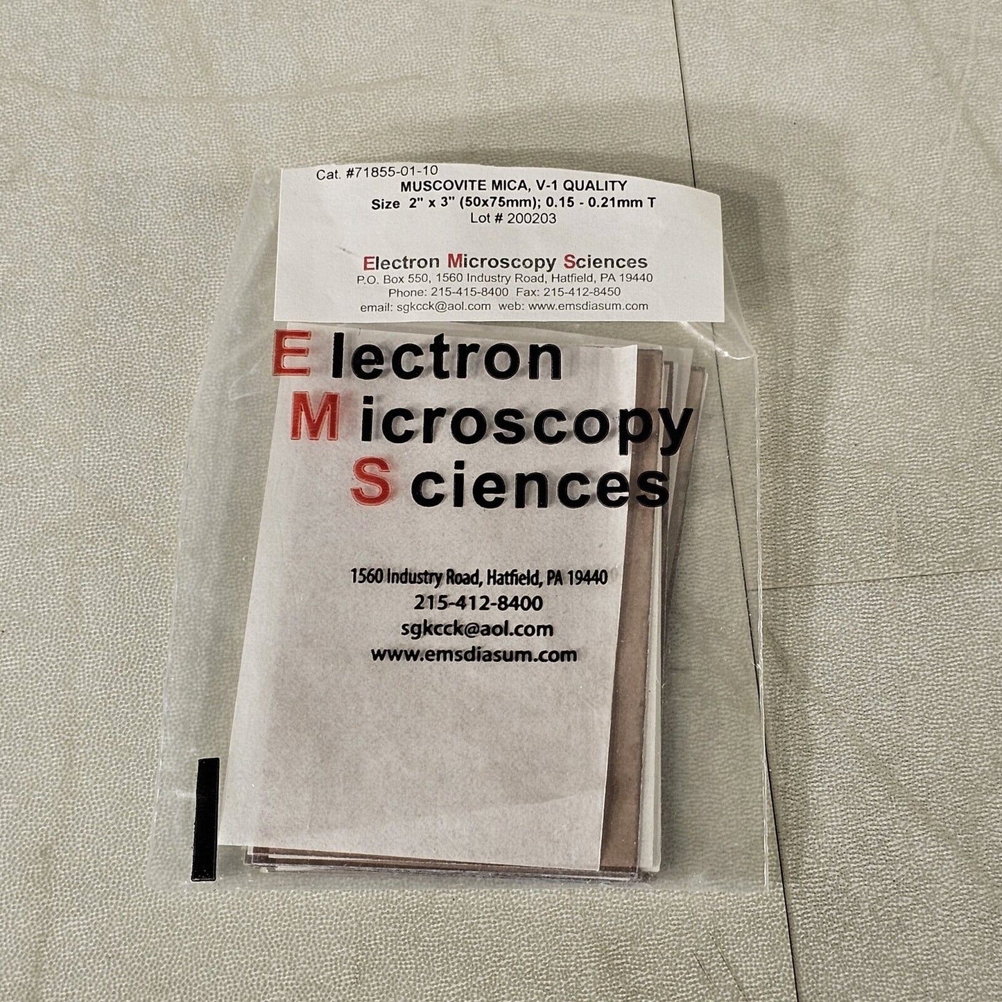 EMS 71855-01-10 Miscovite Mica V-1 Quality 2"x3" Sheet 0.15-0.21 Thick AFM SPM