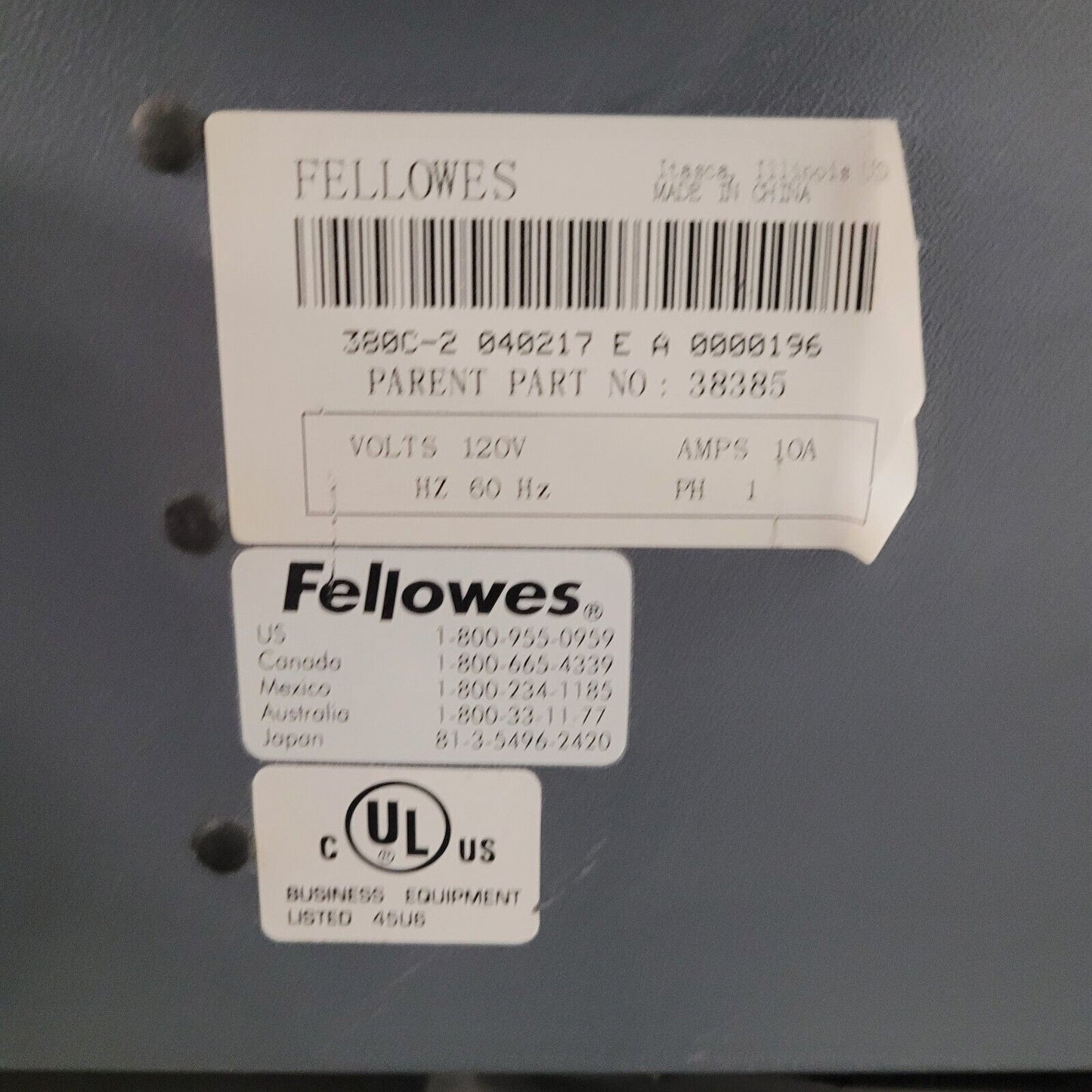 Fellowes 380C-2 Power Shred Strip Cross Cut Shredder 16-Sheet 38385