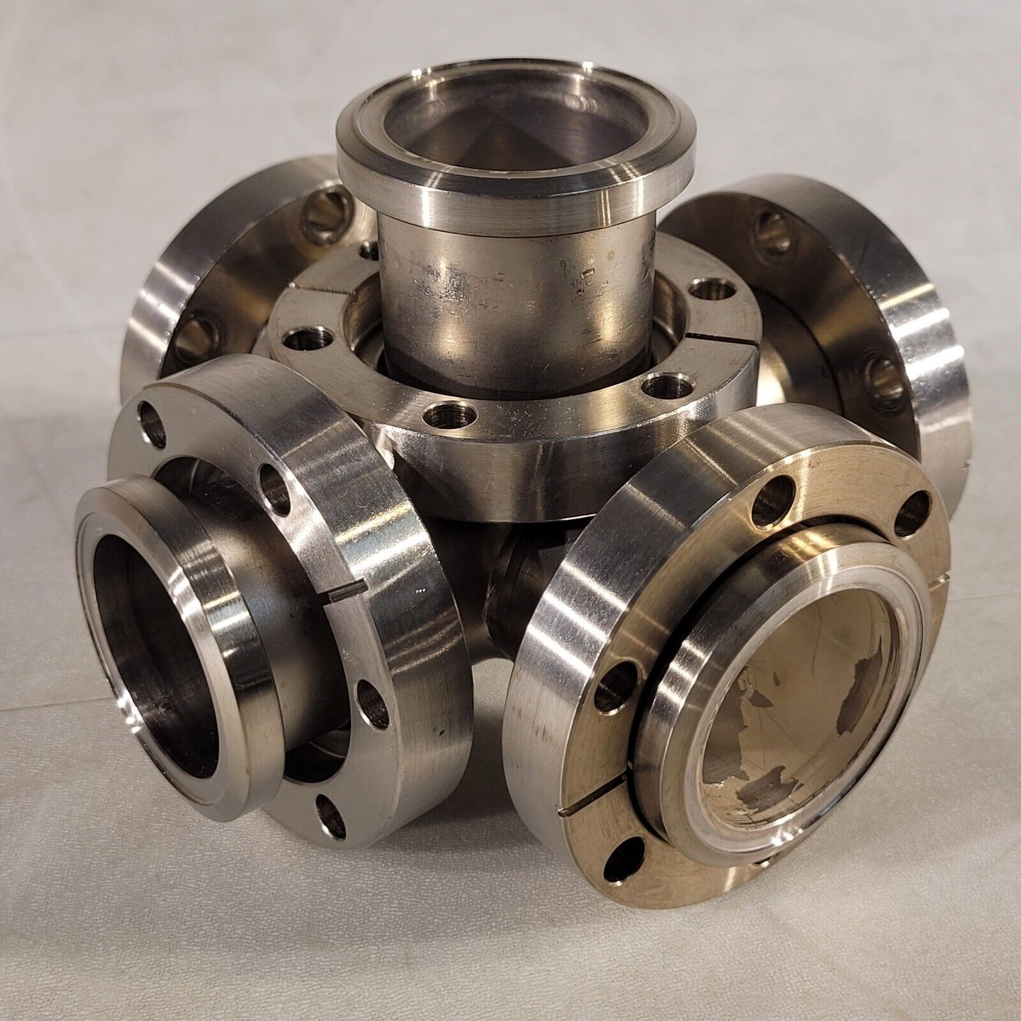 2.75" Conflat DN35CF 5-Way Cross Connector 3 Flanges Rotatable 2 Fixed SS