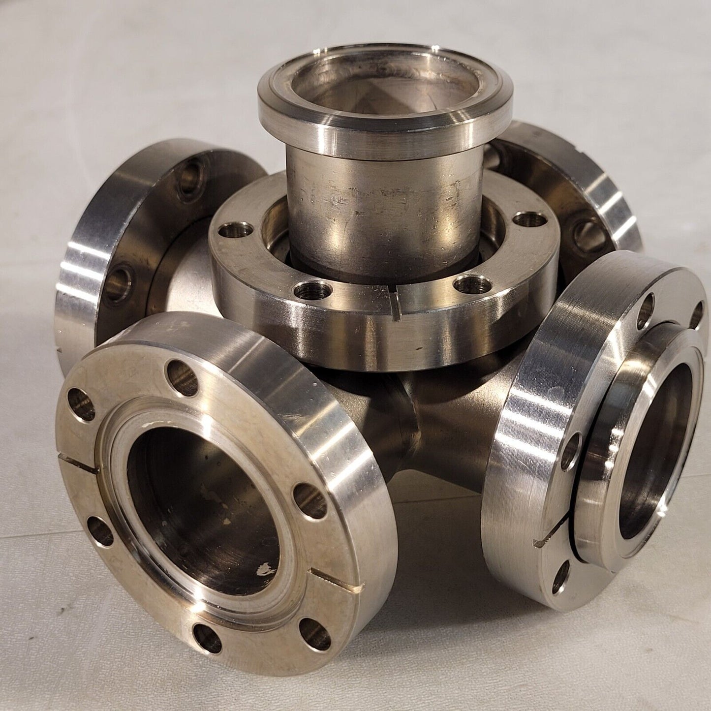 2.75" Conflat DN35CF 5-Way Cross Connector 3 Flanges Rotatable 2 Fixed SS