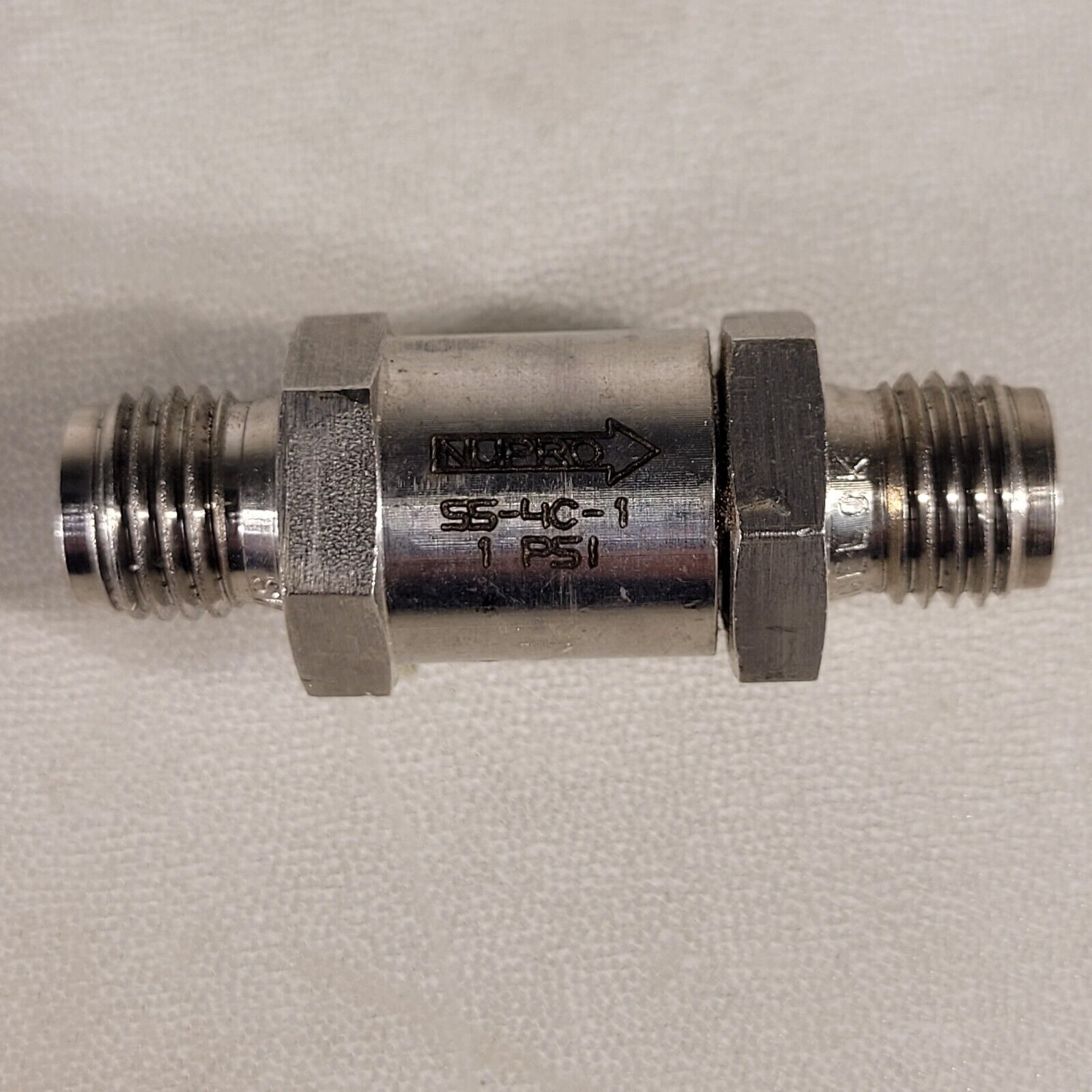 Nupro SS4C1 Check Valve 1 PSI 1/4" Swagelok Poppet Directional Flow
