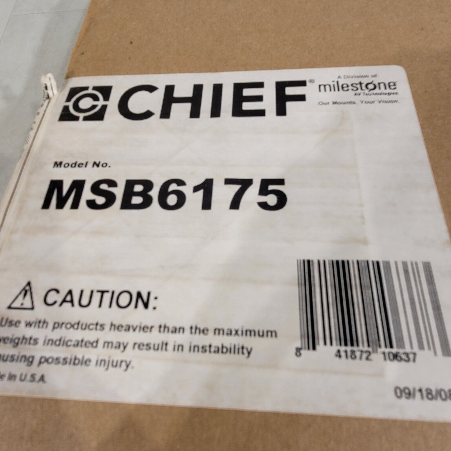 Chief MSB6175 Custom Interface Bracket for Chief Wall Mounts, Stands or Carts