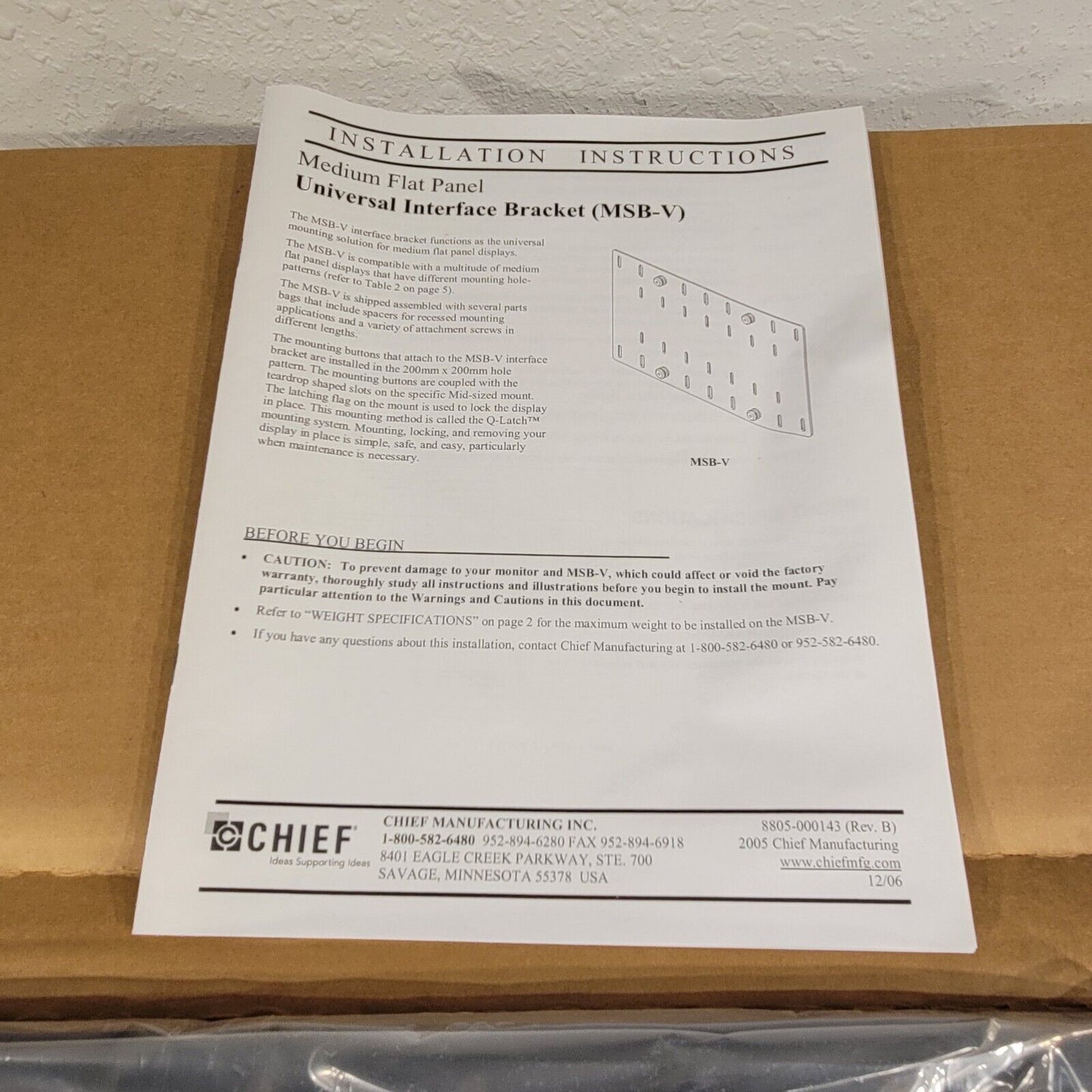Chief MSBVB Universal Flat Panel Interface Bracket Black