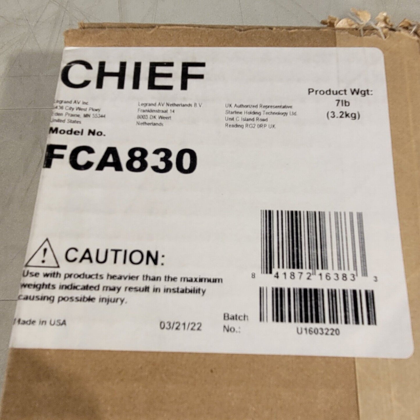 Chief FCA830 Fusion Center Channel Speaker XL Display NEW in Box