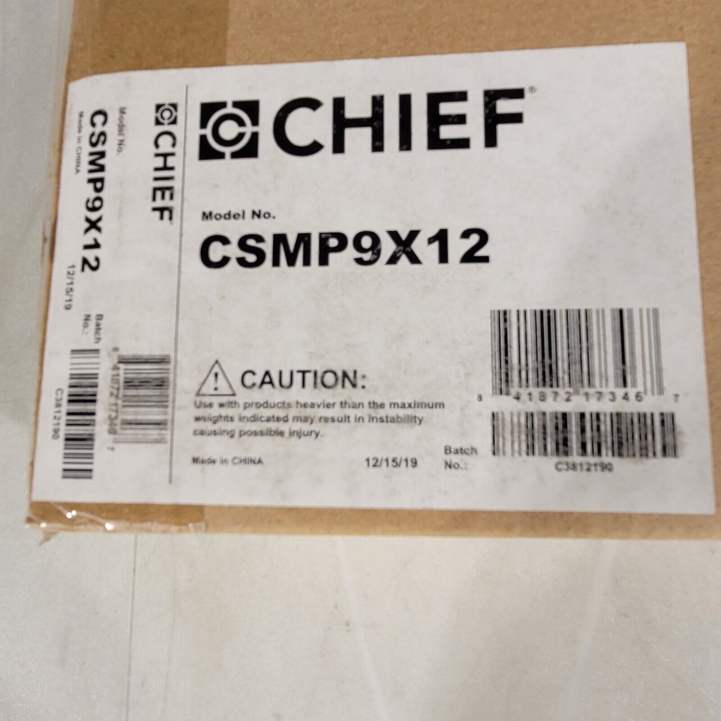 Chief CSMP9X12 Proximity Component Storage Panel Mounting Panel Black 10lb Rated