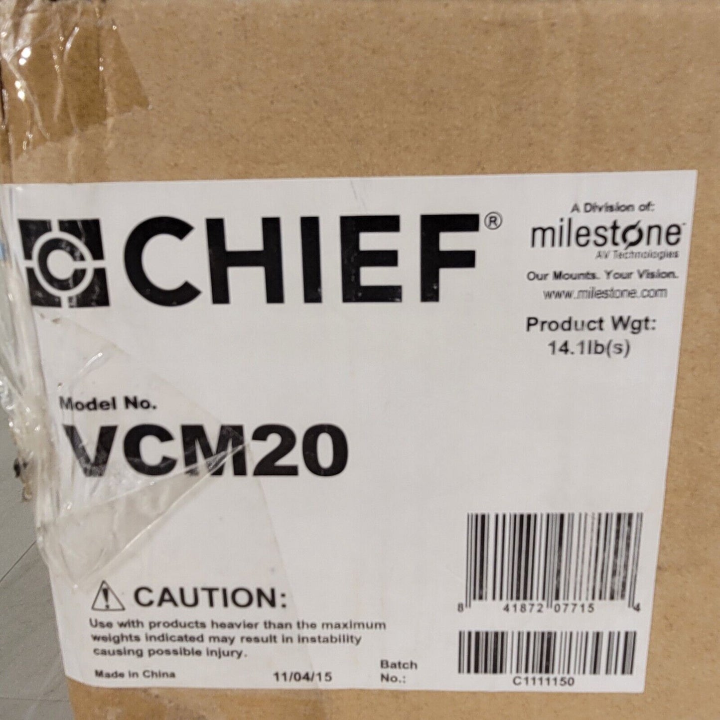 Chief VCM-20 Heavy-Duty Universal Projector Ceiling Mount 250 Pound Capacity