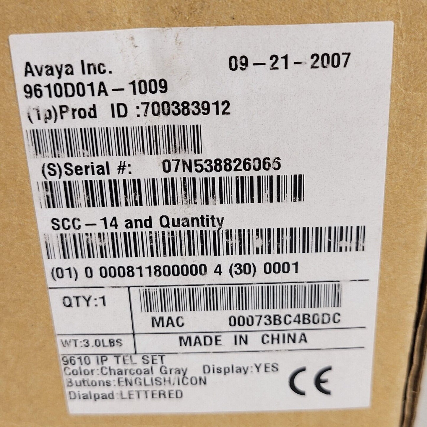 Avaya 9610 IP Phone w/Stand Charcoal Gray 700383912 9610D01A -1009