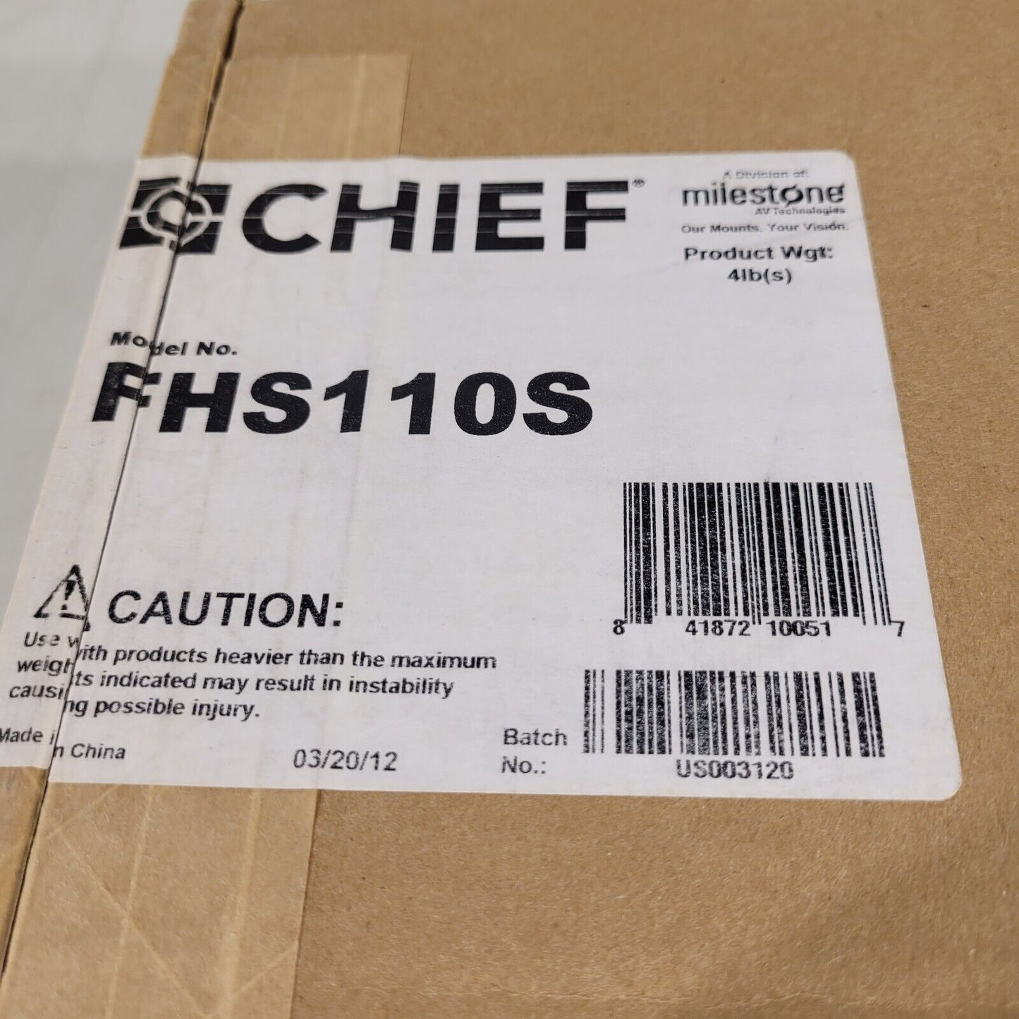 Chief FHS-110S Flat Panel Ceiling Mount For 13" to 23" Displays up to 40lb