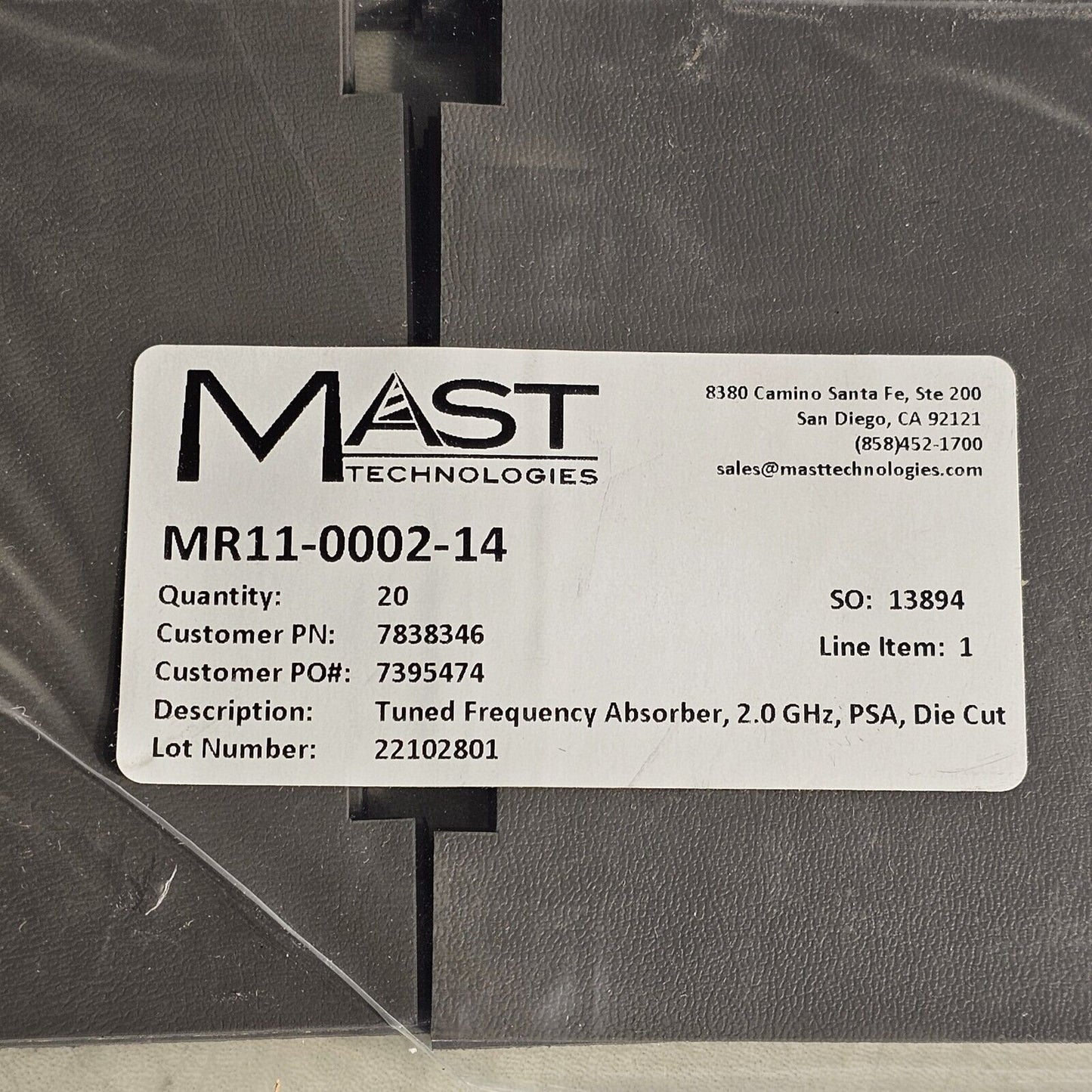 Mast MR11-0002-14 2GHz Tuned Frequency Absorber Die Cut PSA 20dB Atten 20-pack
